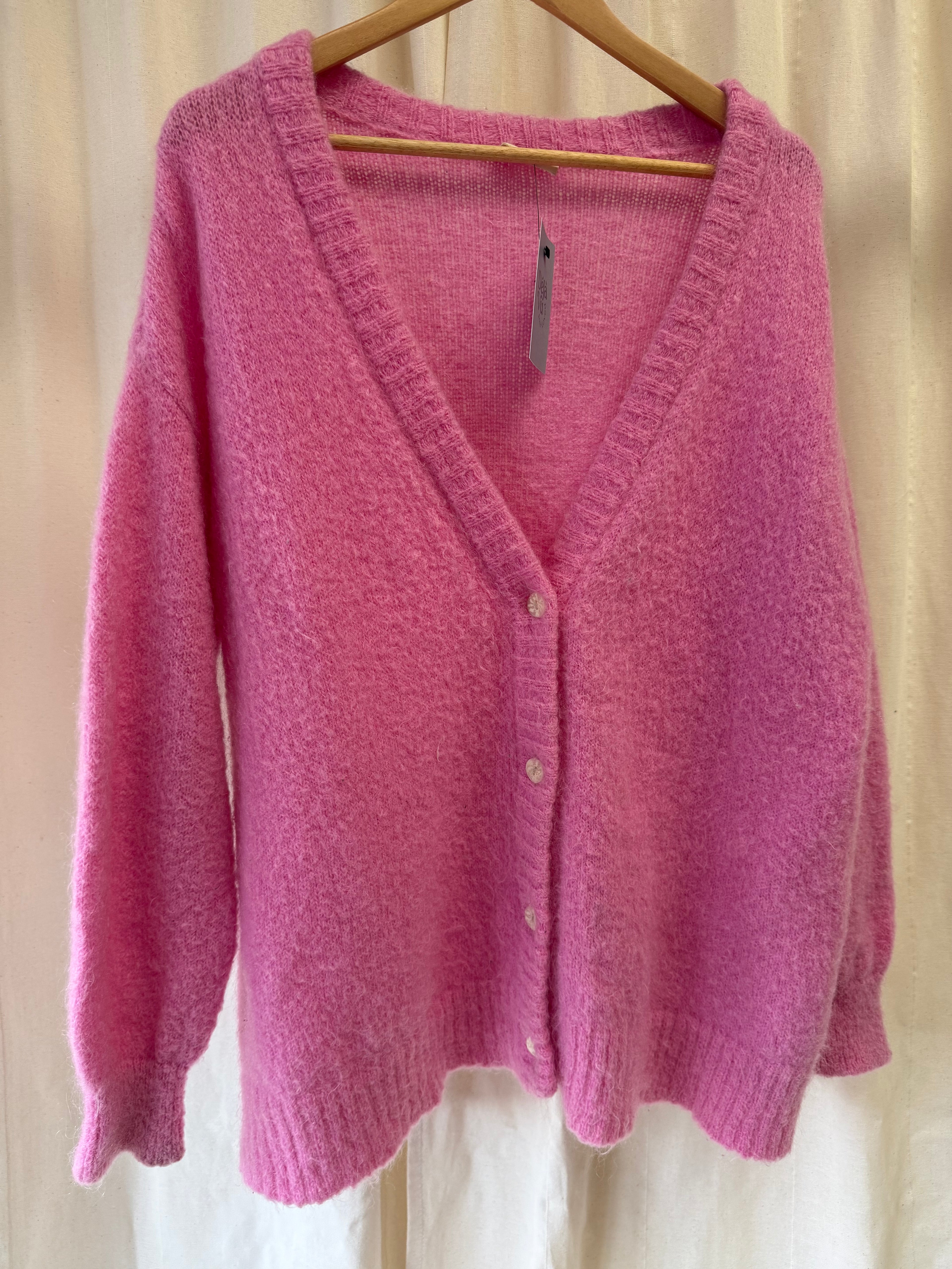 American Vintage V Neck Cardigan in Pink, Size M/L