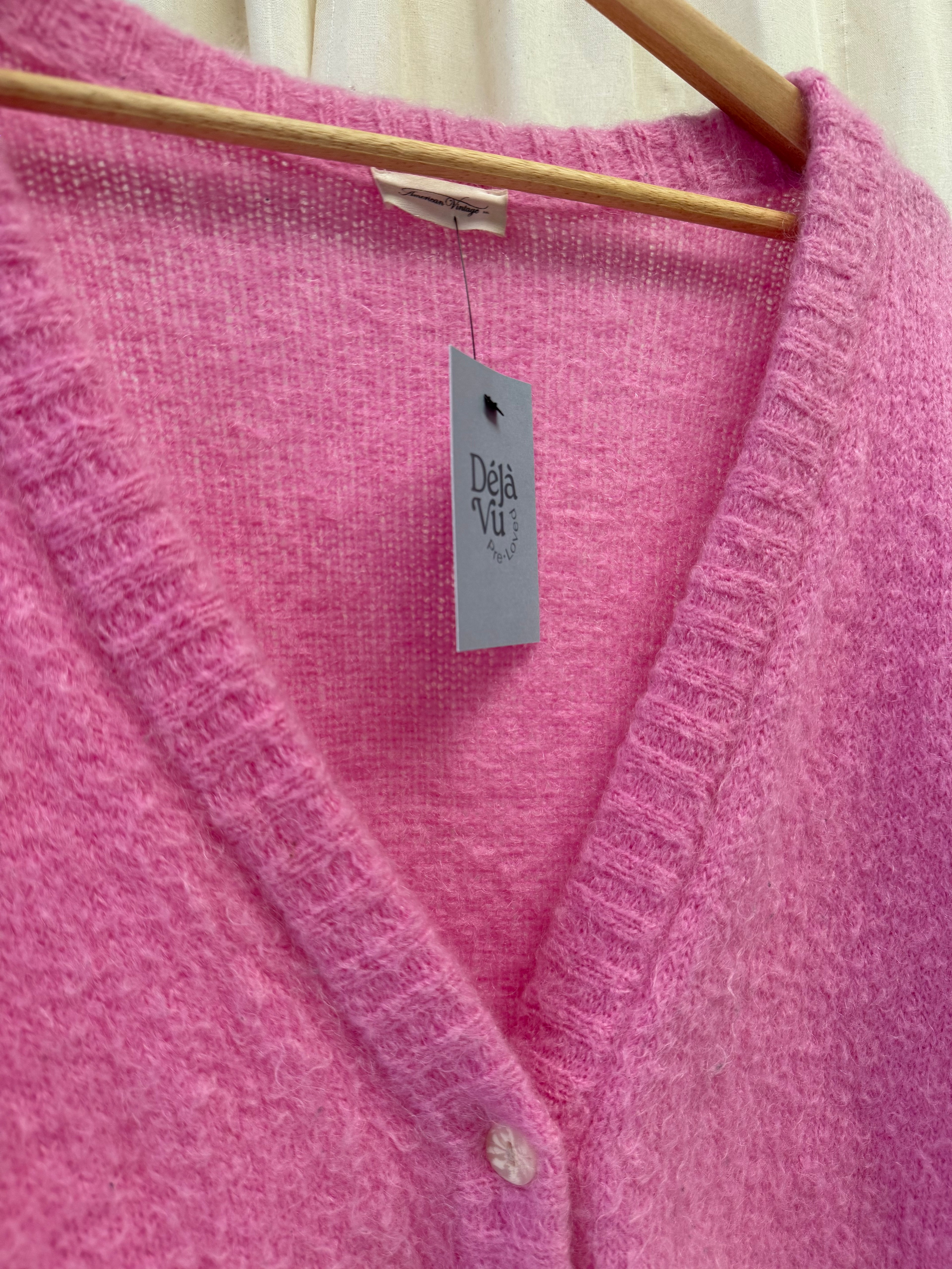 American Vintage V Neck Cardigan in Pink, Size M/L