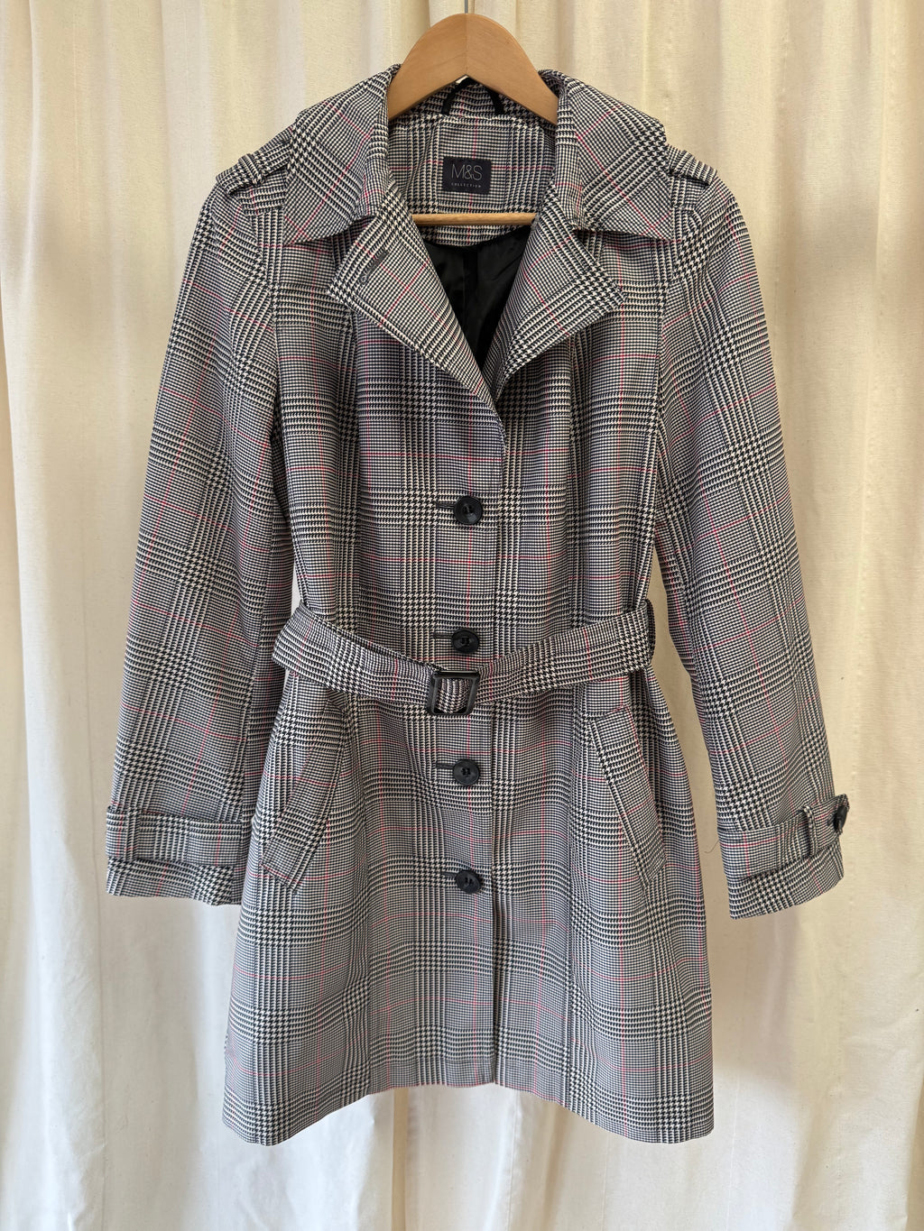 M&S Collected Checked Trench Coat with Belt, Size M