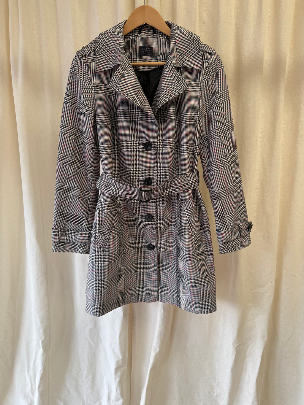 M&S Collected Checked Trench Coat with Belt, Size M