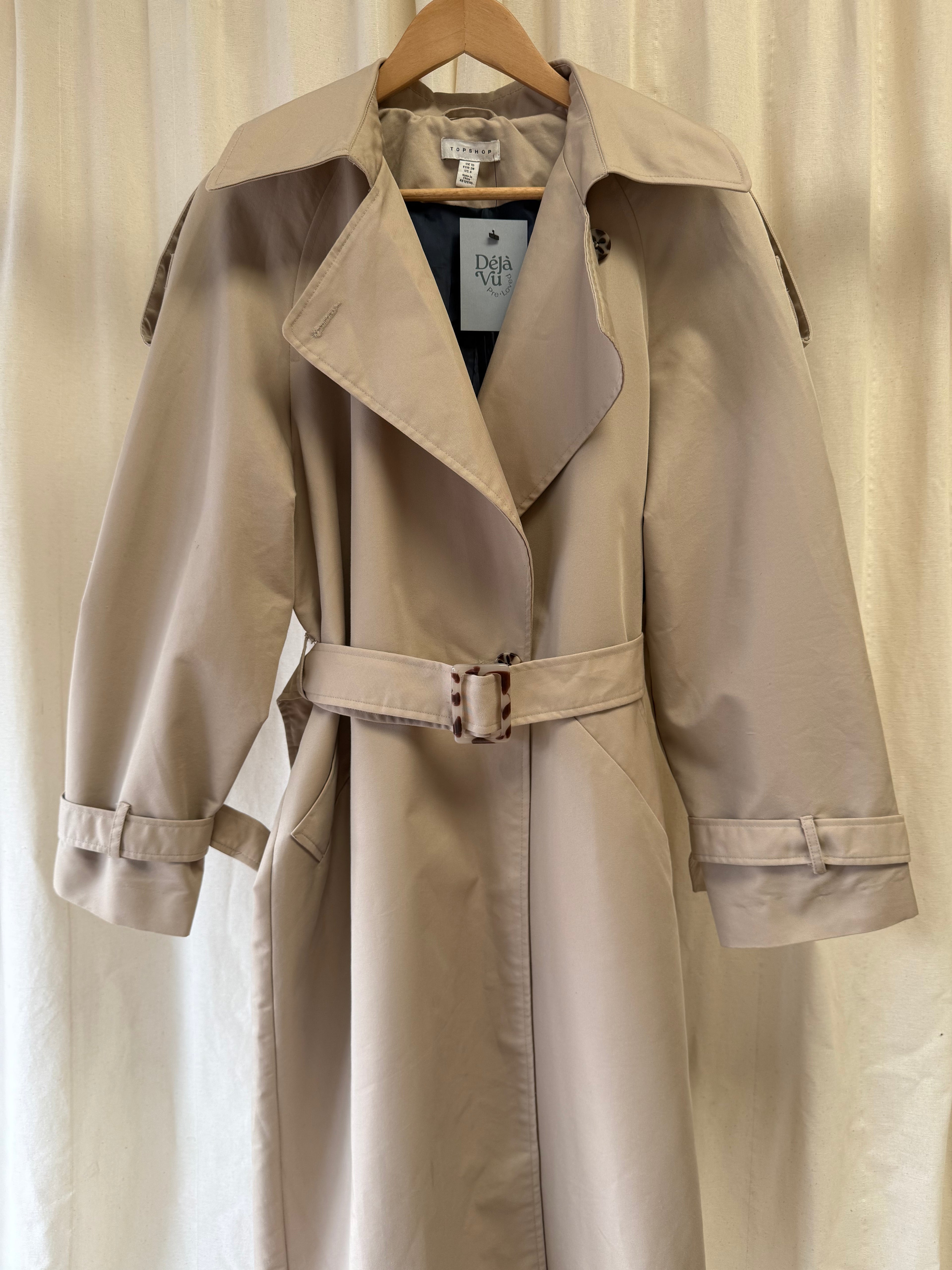 Topshop Oversized Clean Tailored Trench Coat in Stone, Size S