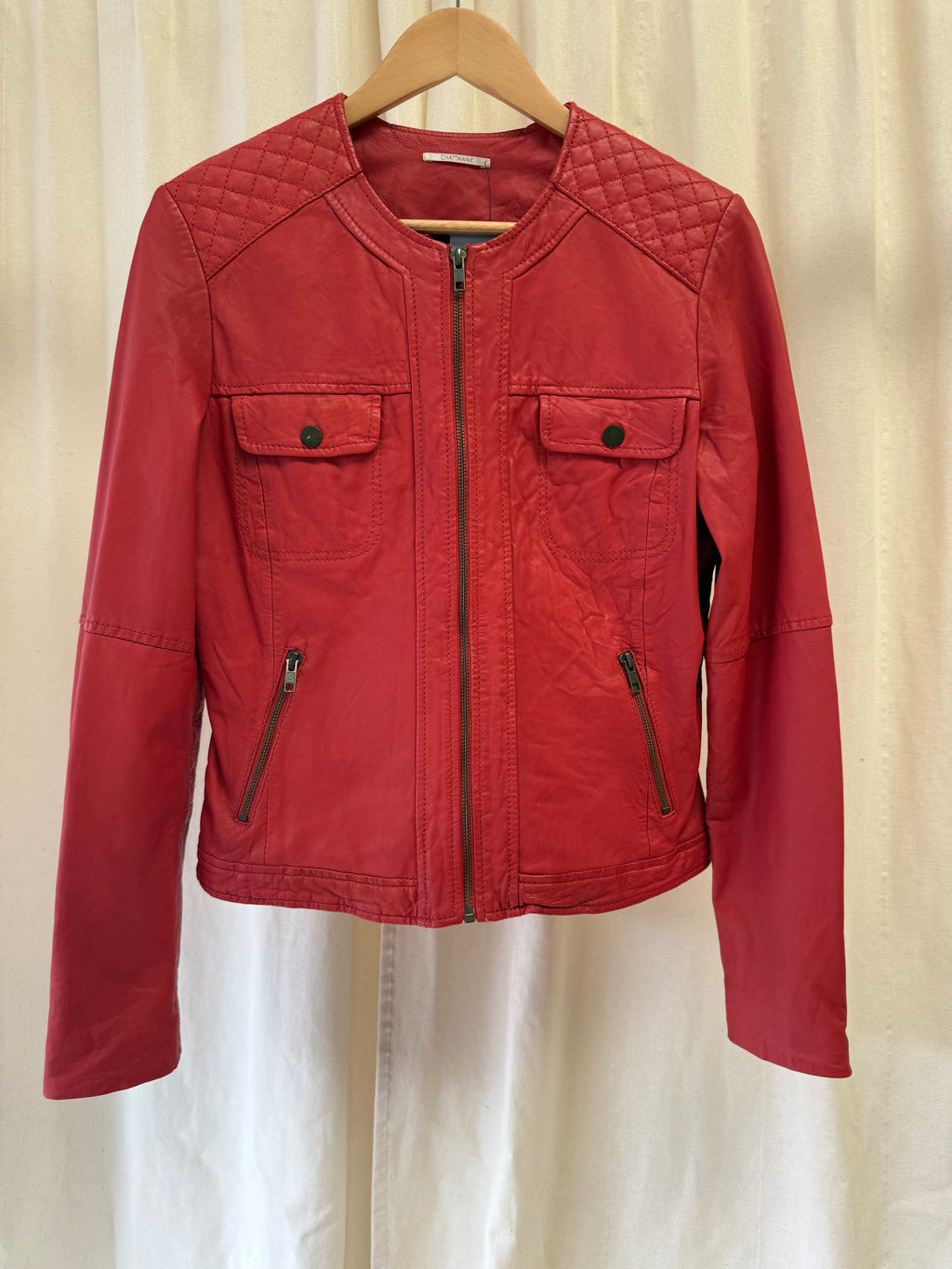 Chattawak Leather Jacket in Red, Size M
