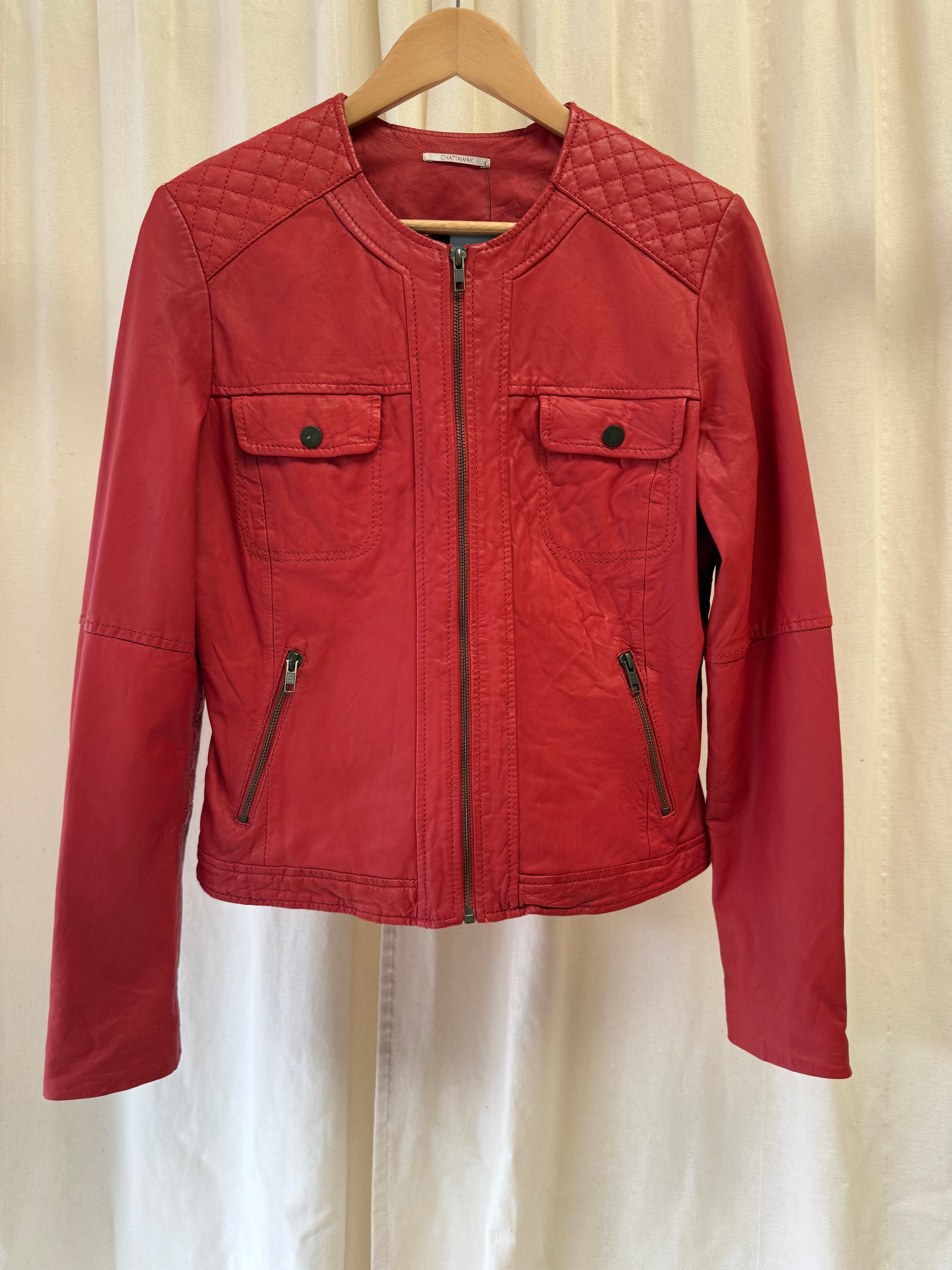 Chattawak Leather Jacket in Red, Size M