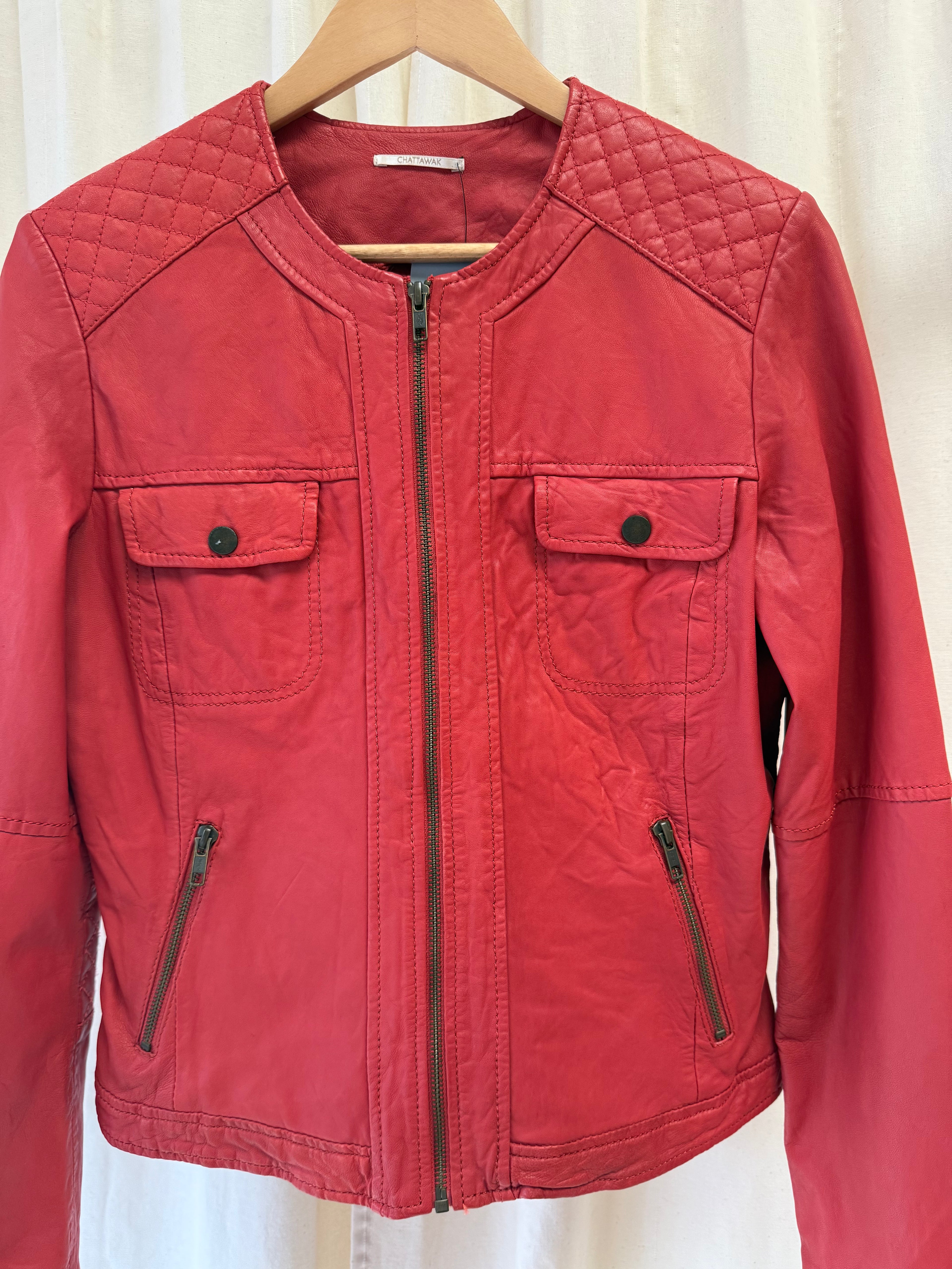 Chattawak Leather Jacket in Red, Size M