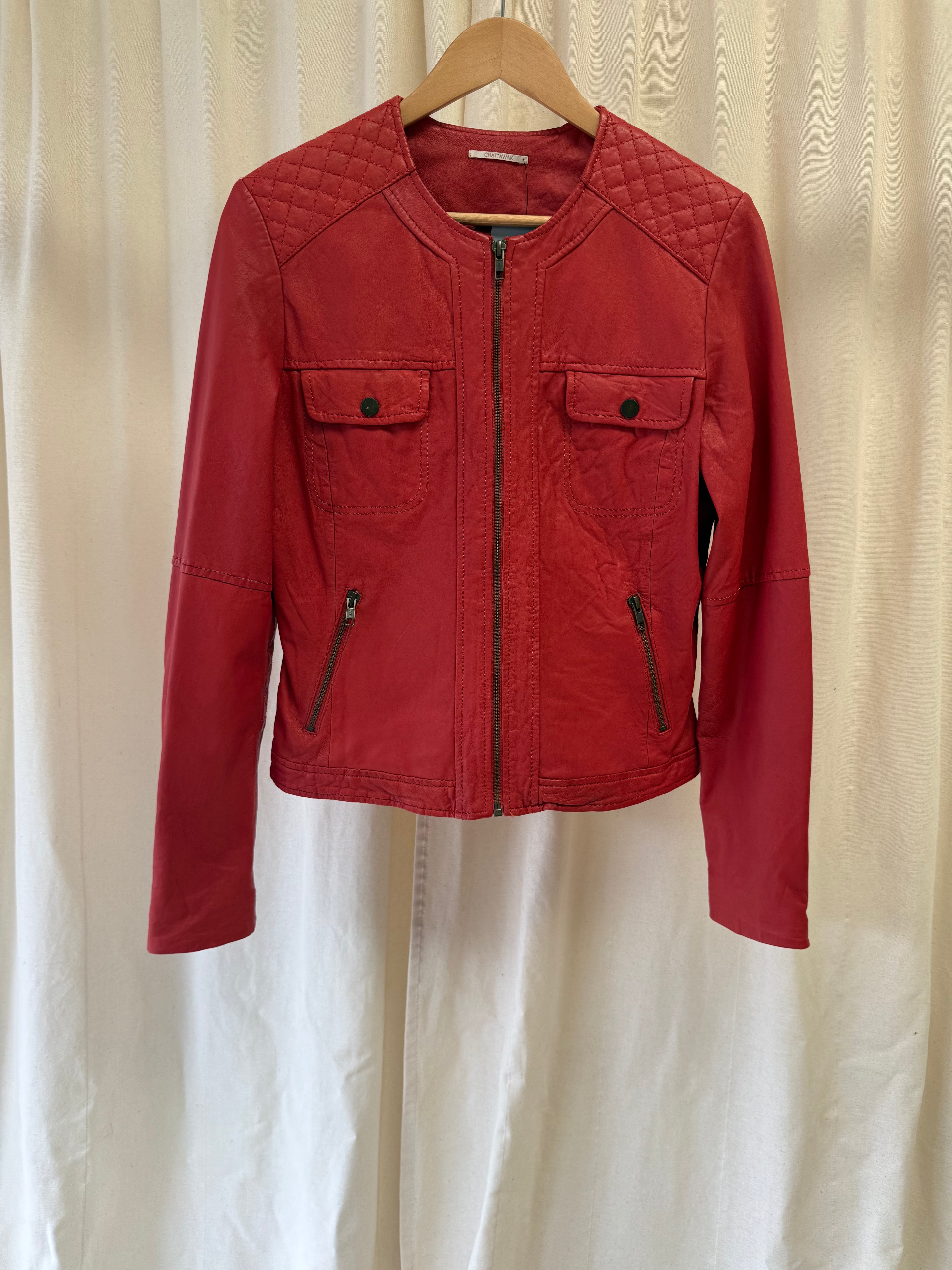 Chattawak Leather Jacket in Red, Size M