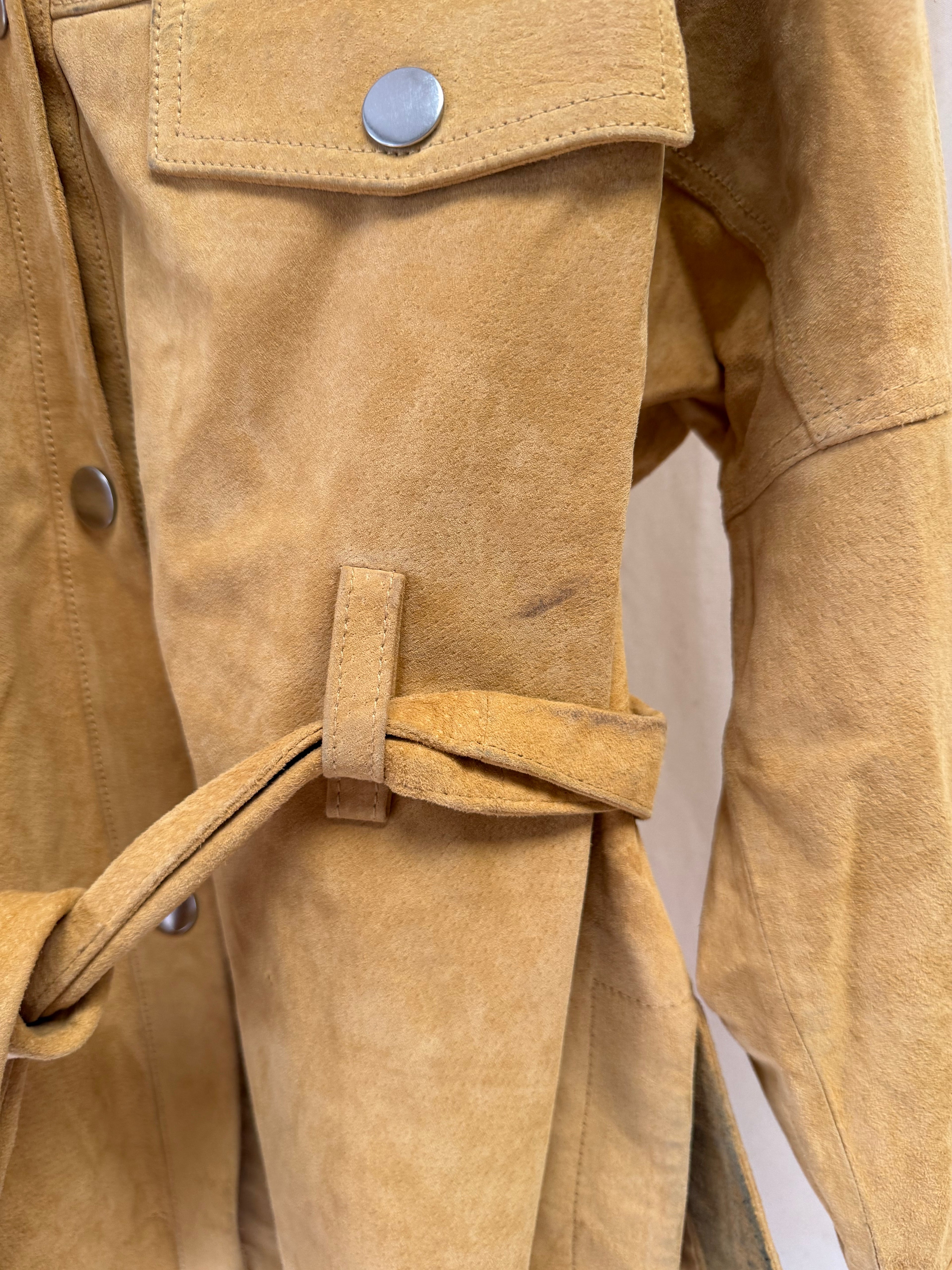 Mango Suede Belted Utility Jacket in Mustard Yellow, Size M