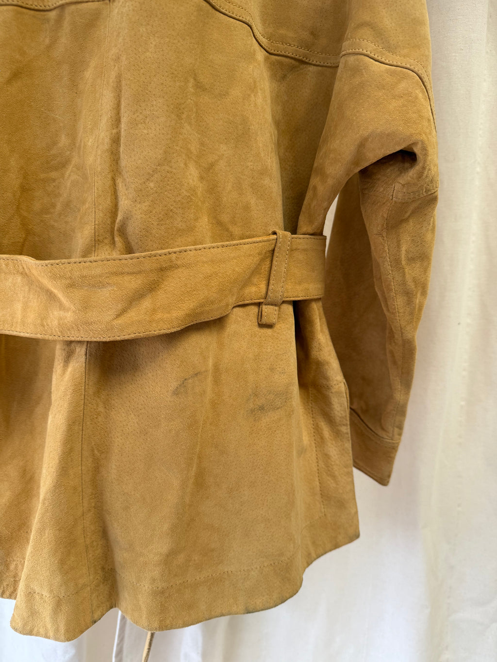 Mango Suede Belted Utility Jacket in Mustard Yellow, Size M