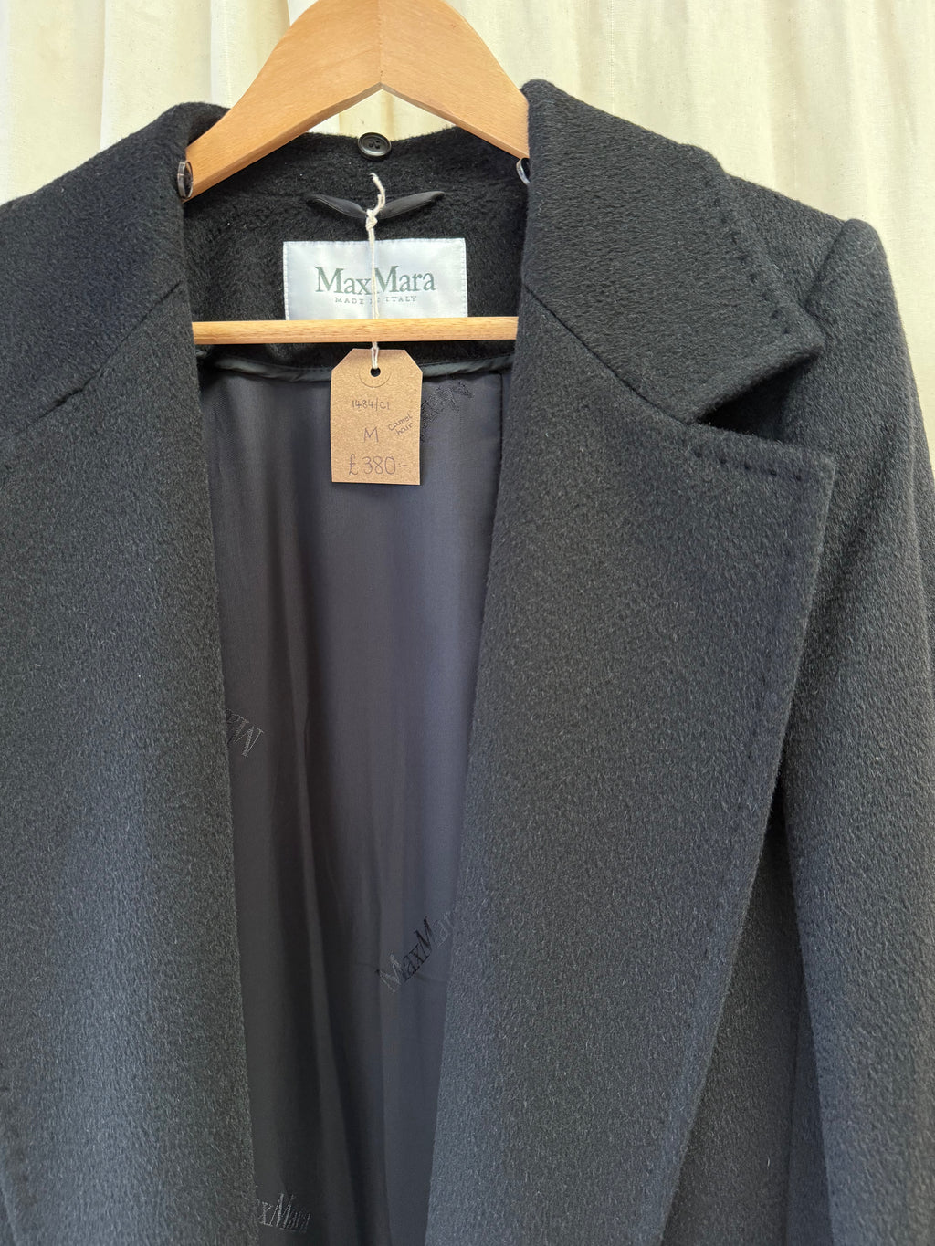 Max Mara Long Coat in Black, Size M