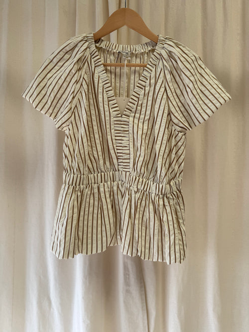 Albaray Neutral Stripe Bubble Hem Top, Size M