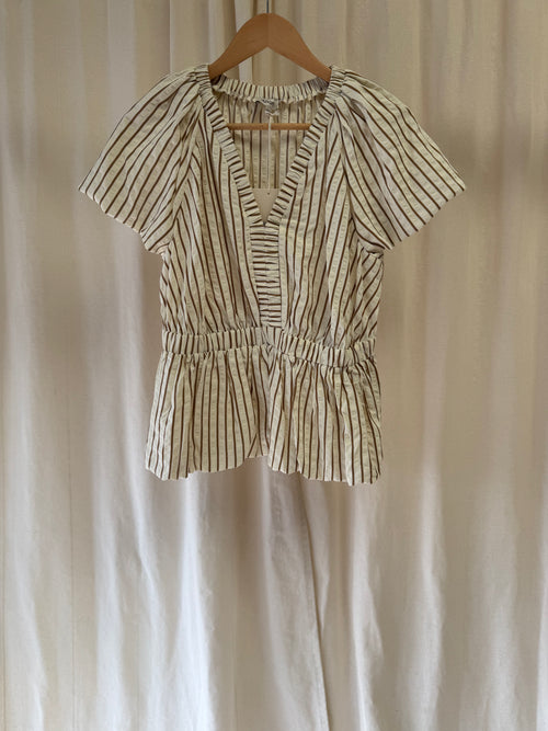 Albaray Neutral Stripe Bubble Hem Top, Size M