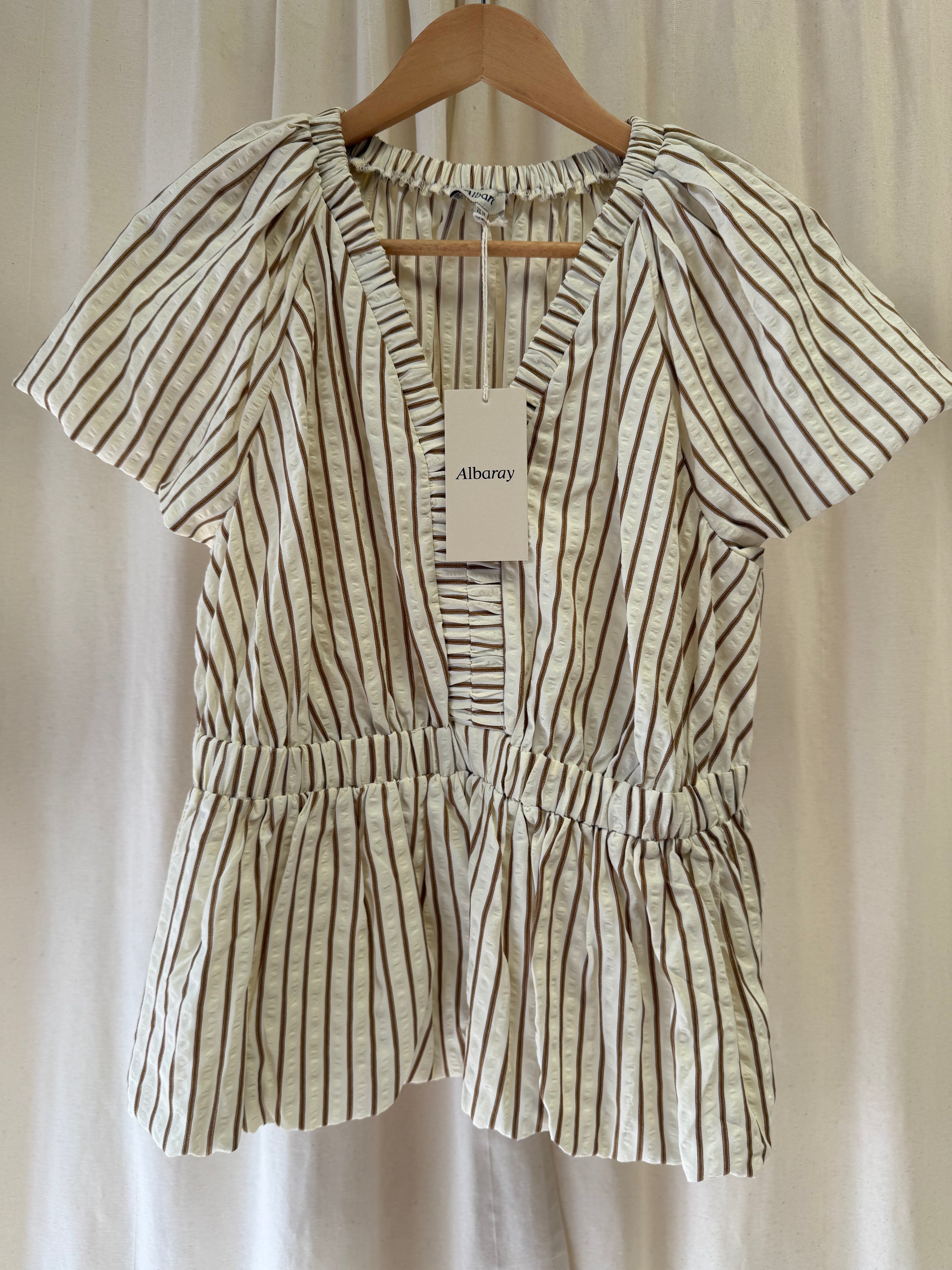 Albaray Neutral Stripe Bubble Hem Top, Size M