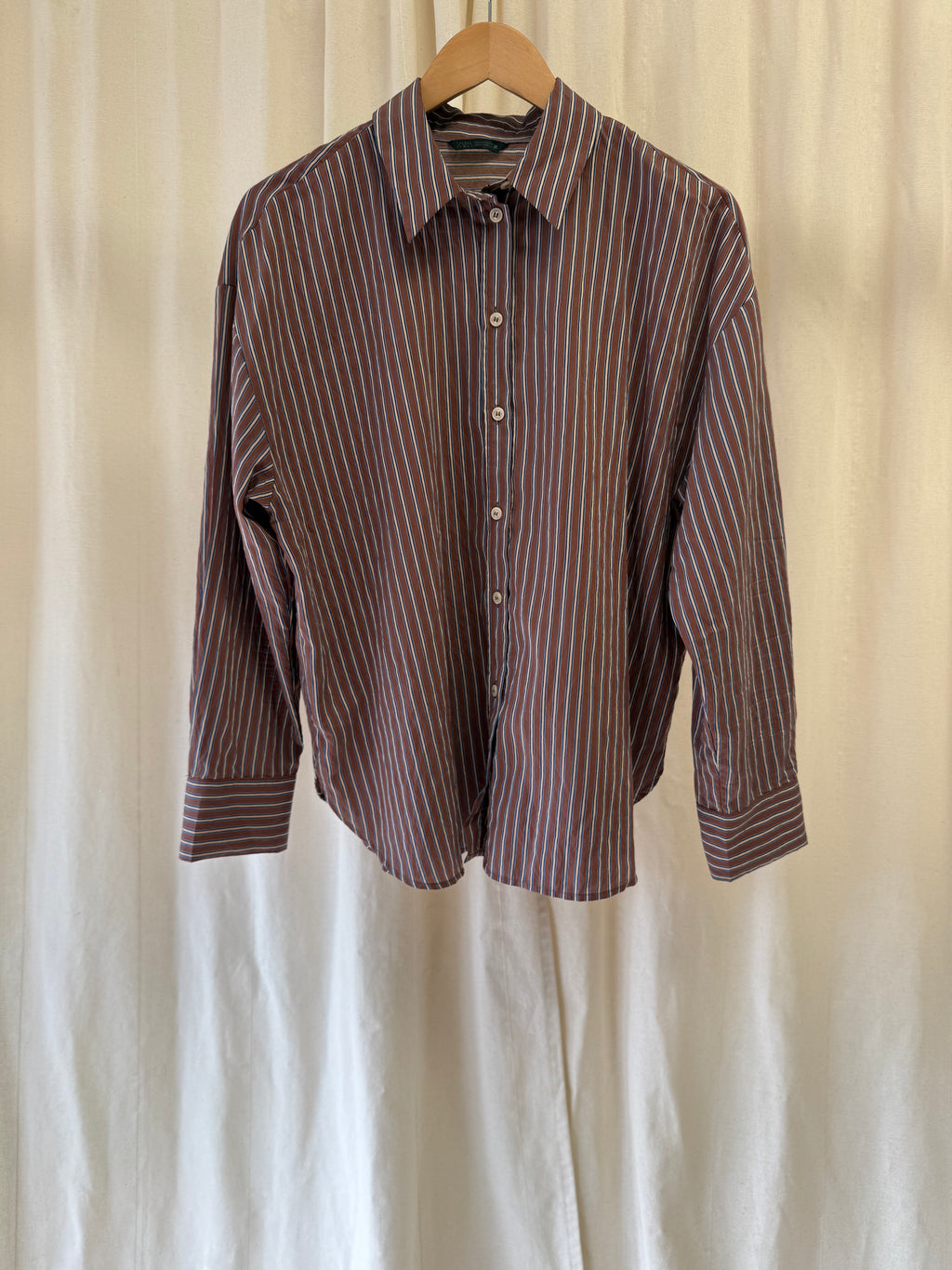 Zara Brown Striped Shirt, Size M