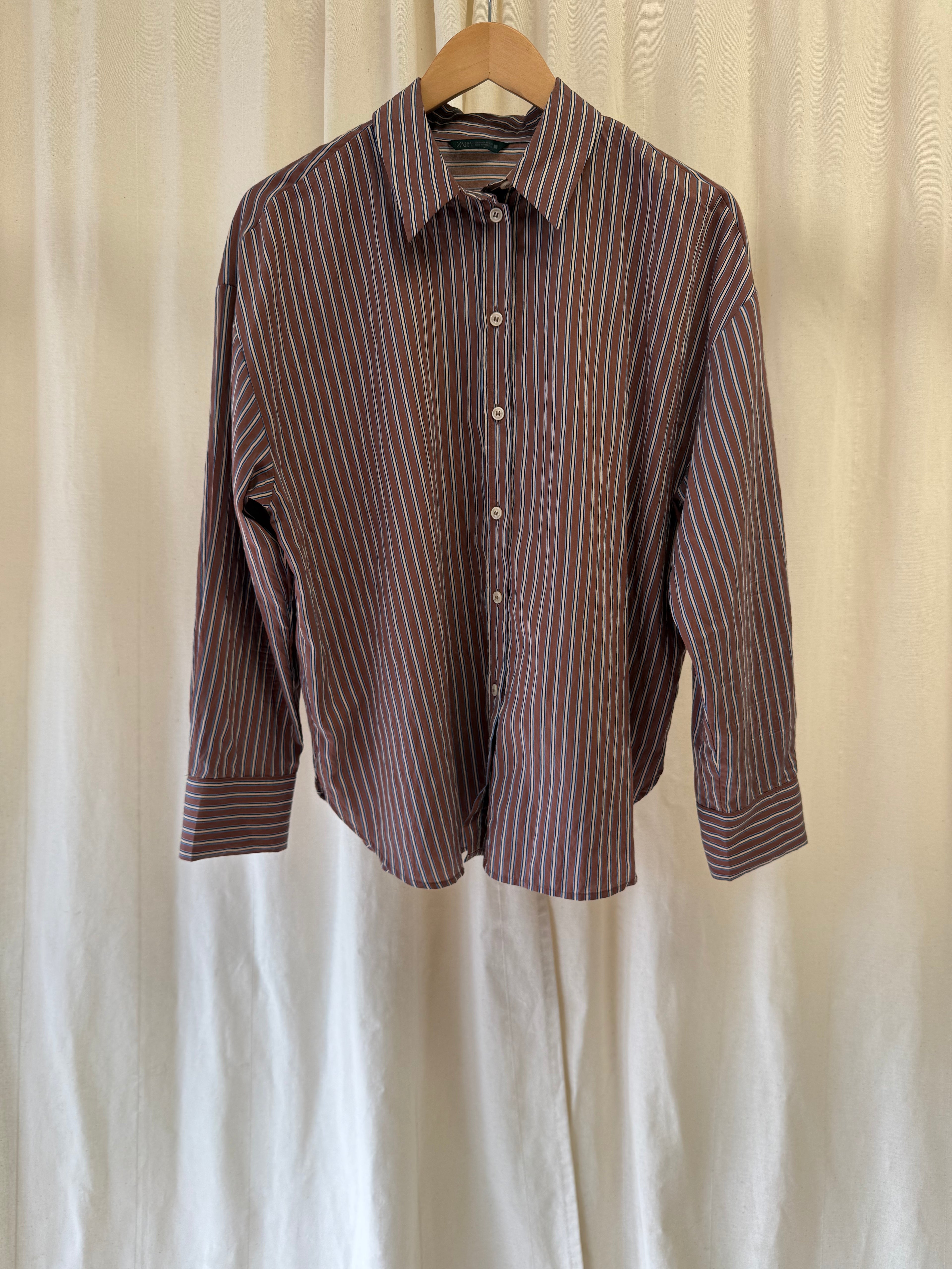 Zara Brown Striped Shirt, Size M
