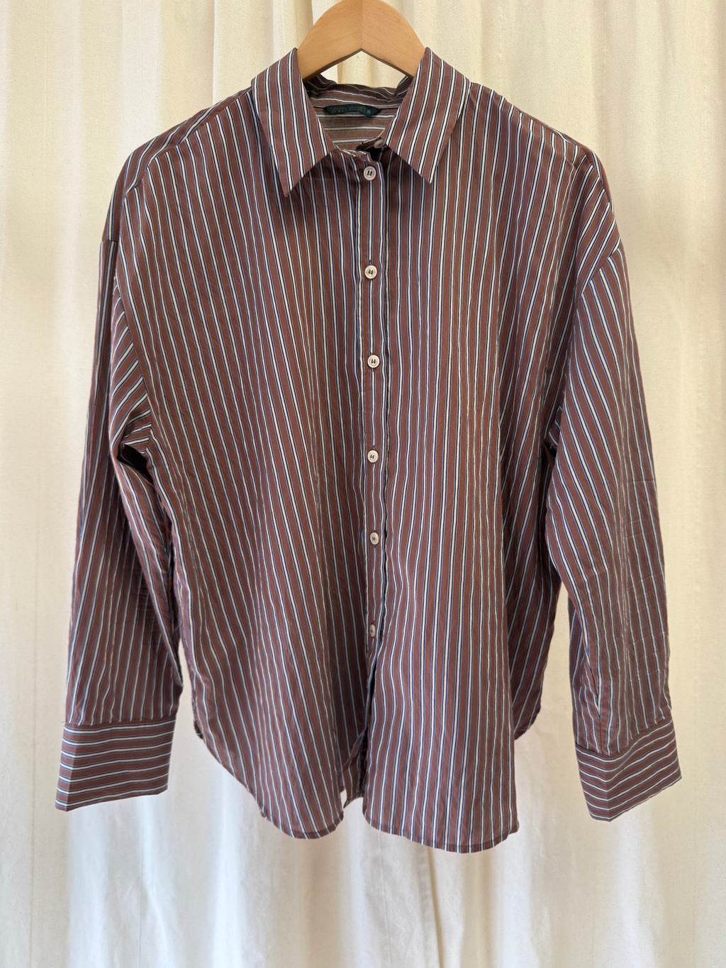 Zara Brown Striped Shirt, Size M