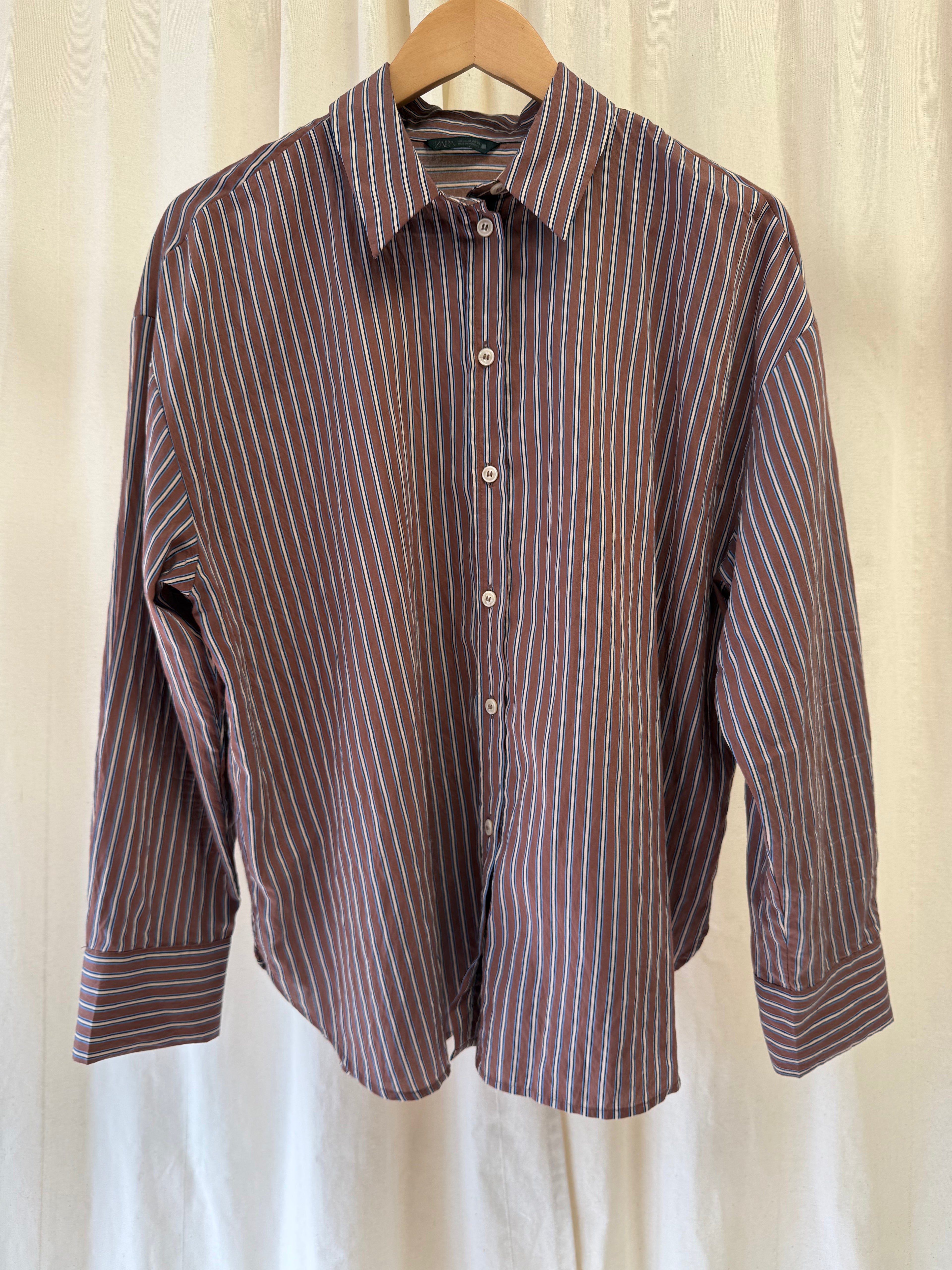 Zara Brown Striped Shirt, Size M