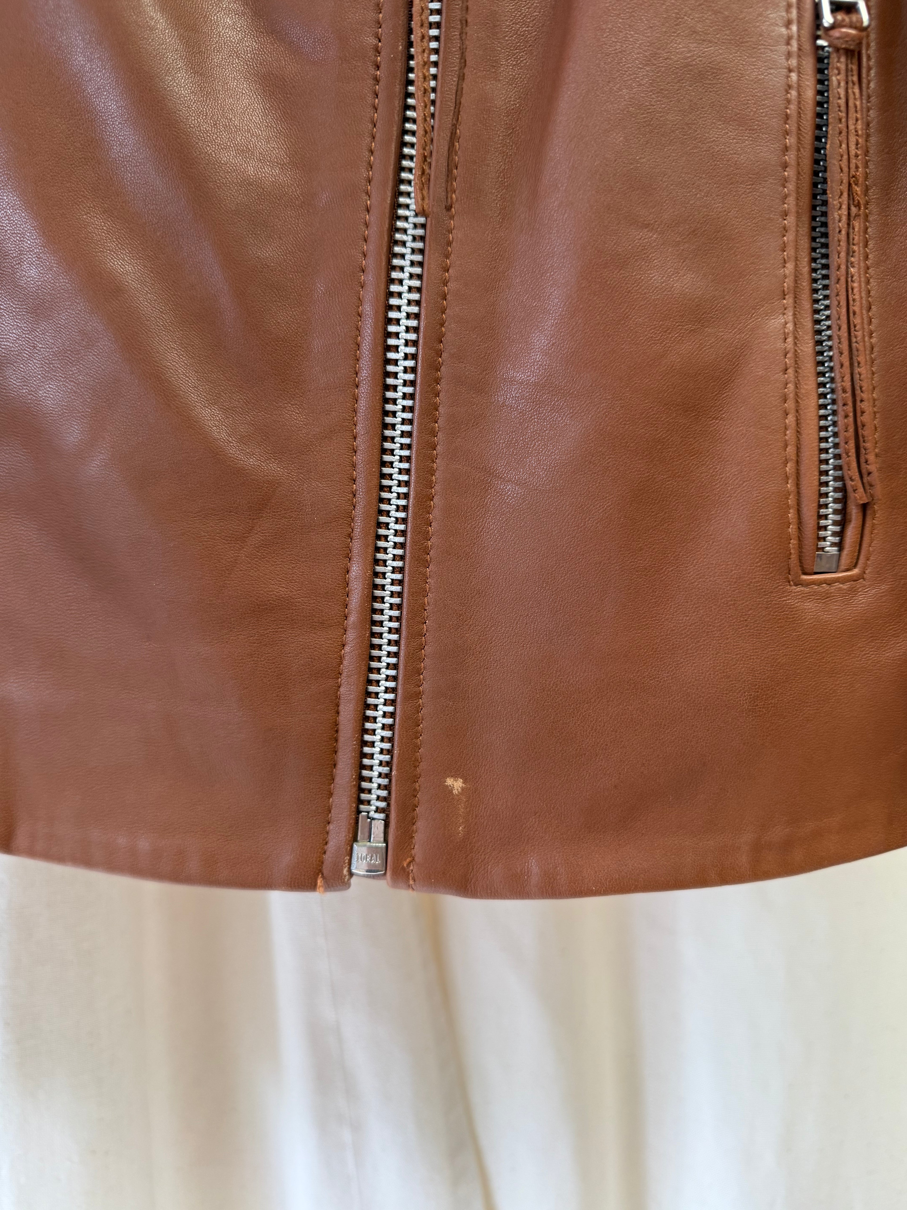 Mango Leather Biker Jacket in Tan, Size L