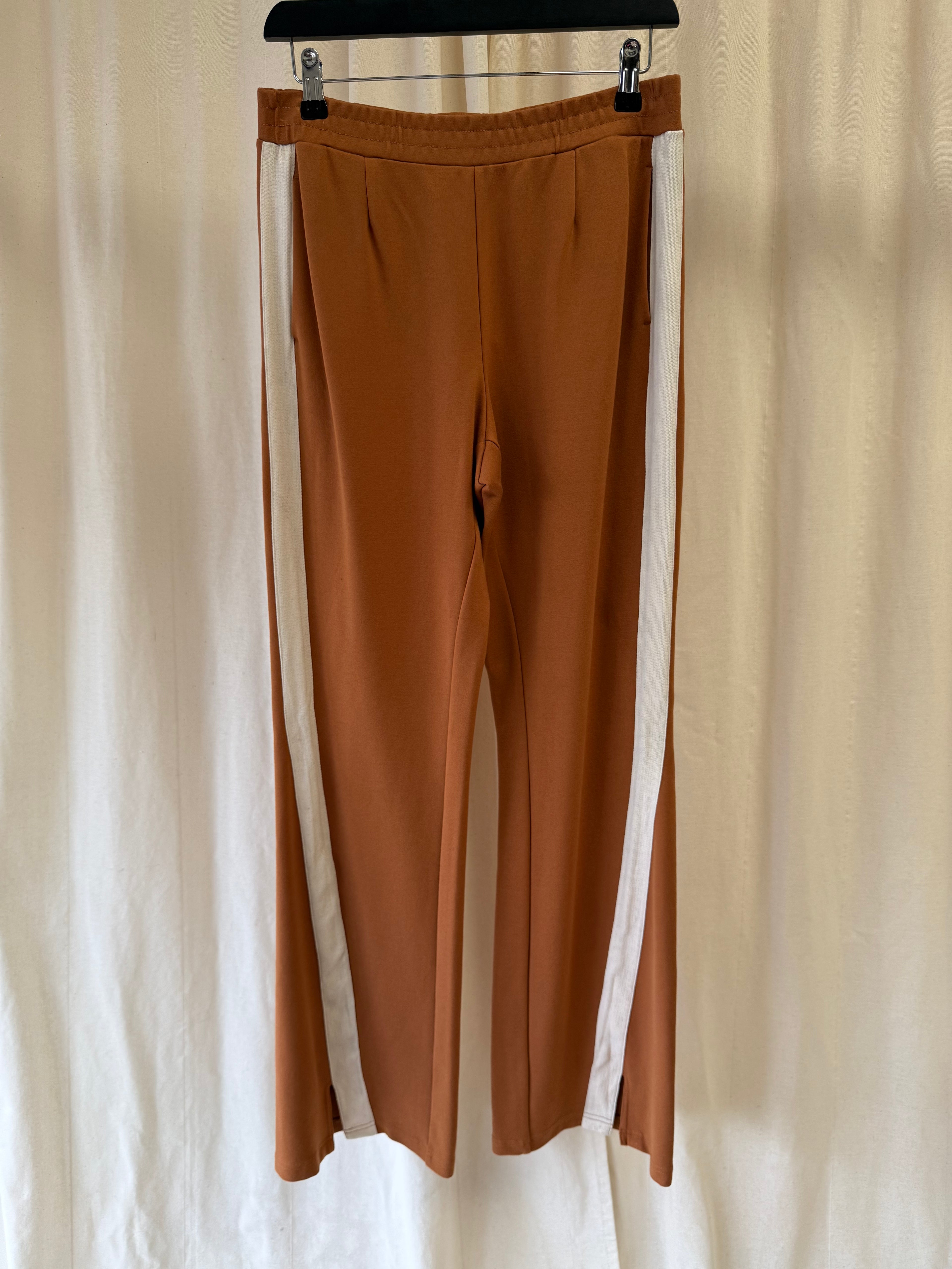 The Upside Brown Straight leg Joggers with Cream Panels, Size S