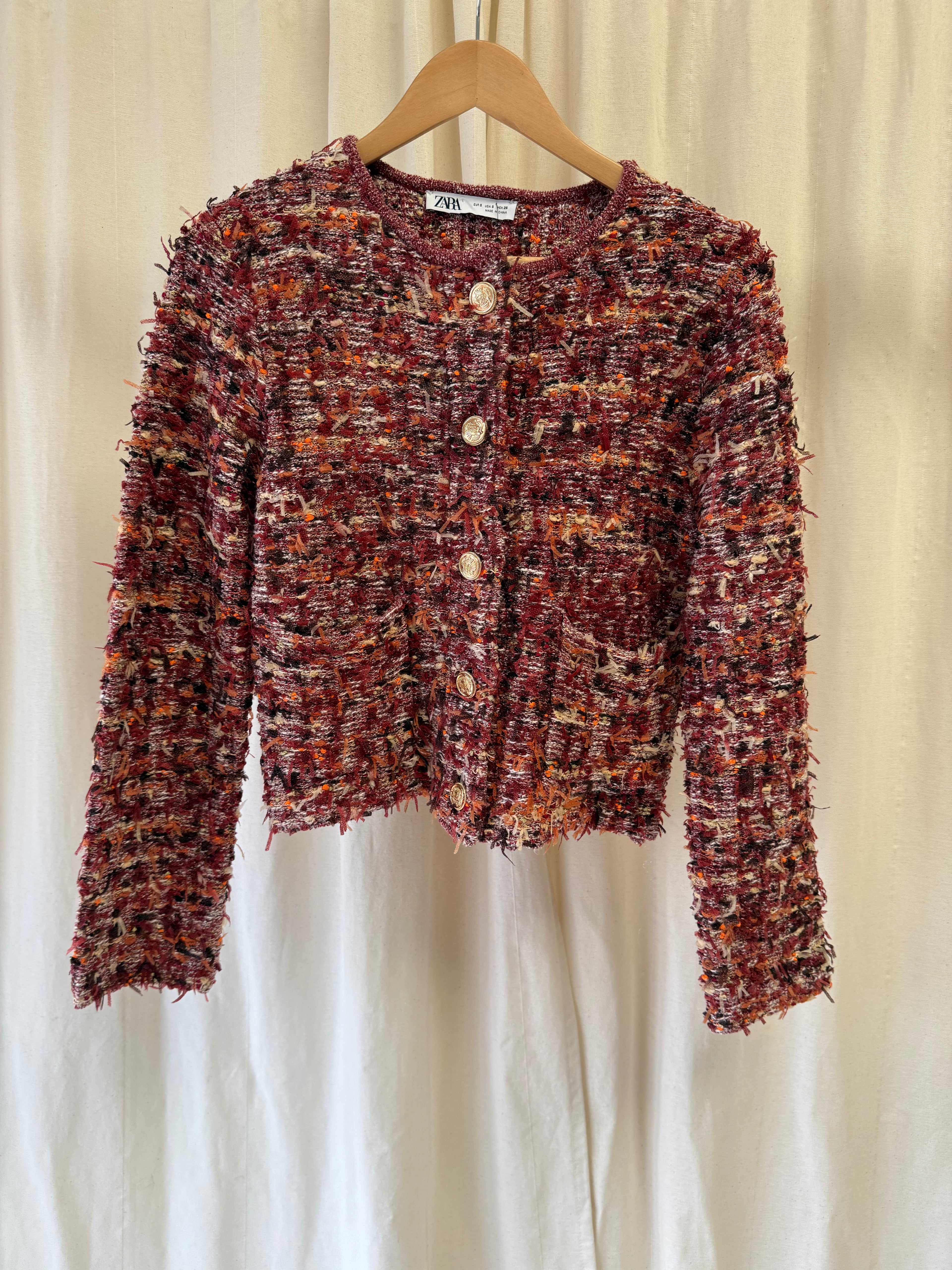 Zara Rust Woven Knit Jacket, Size S