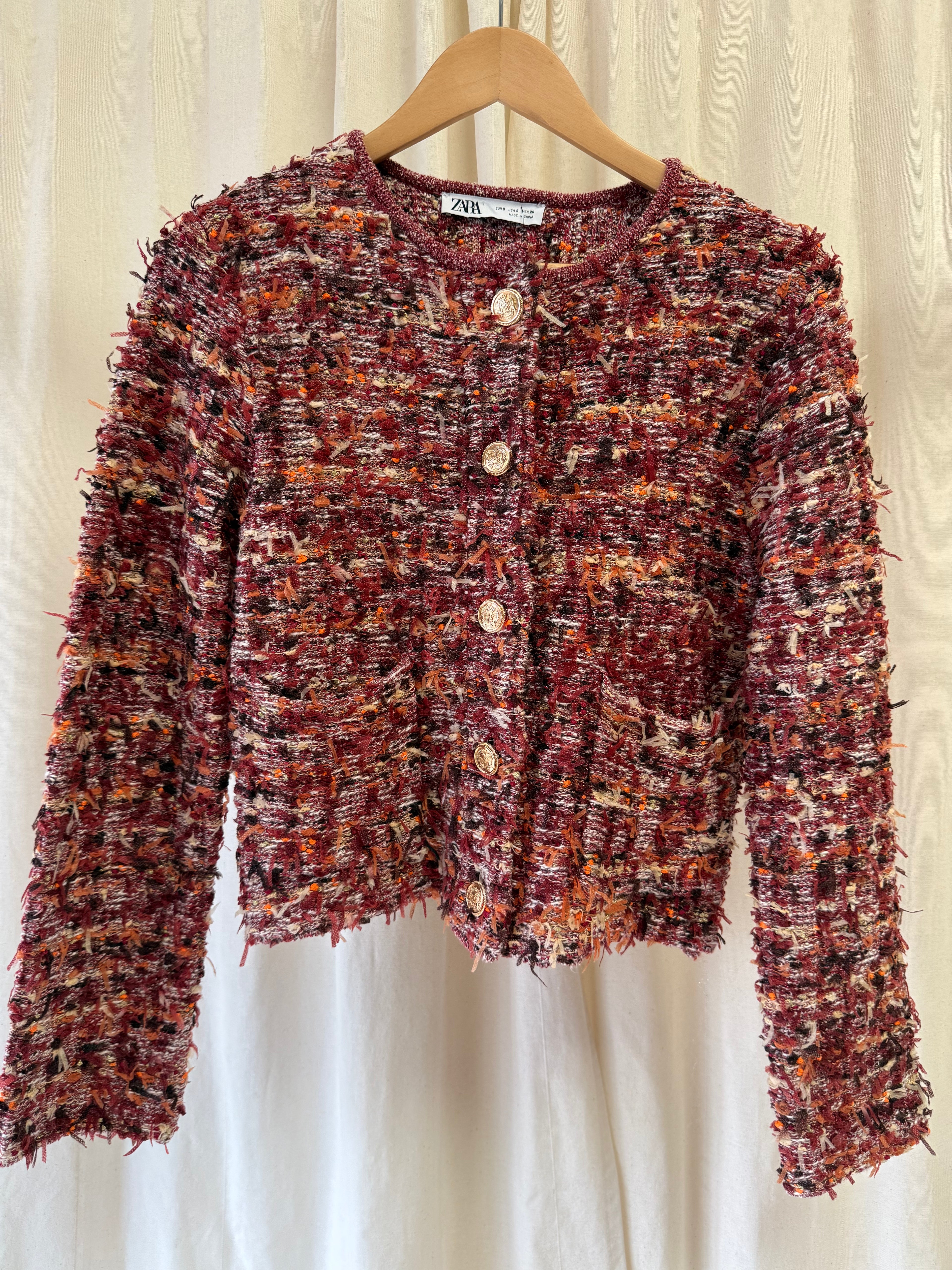 Zara Rust Woven Knit Jacket, Size S