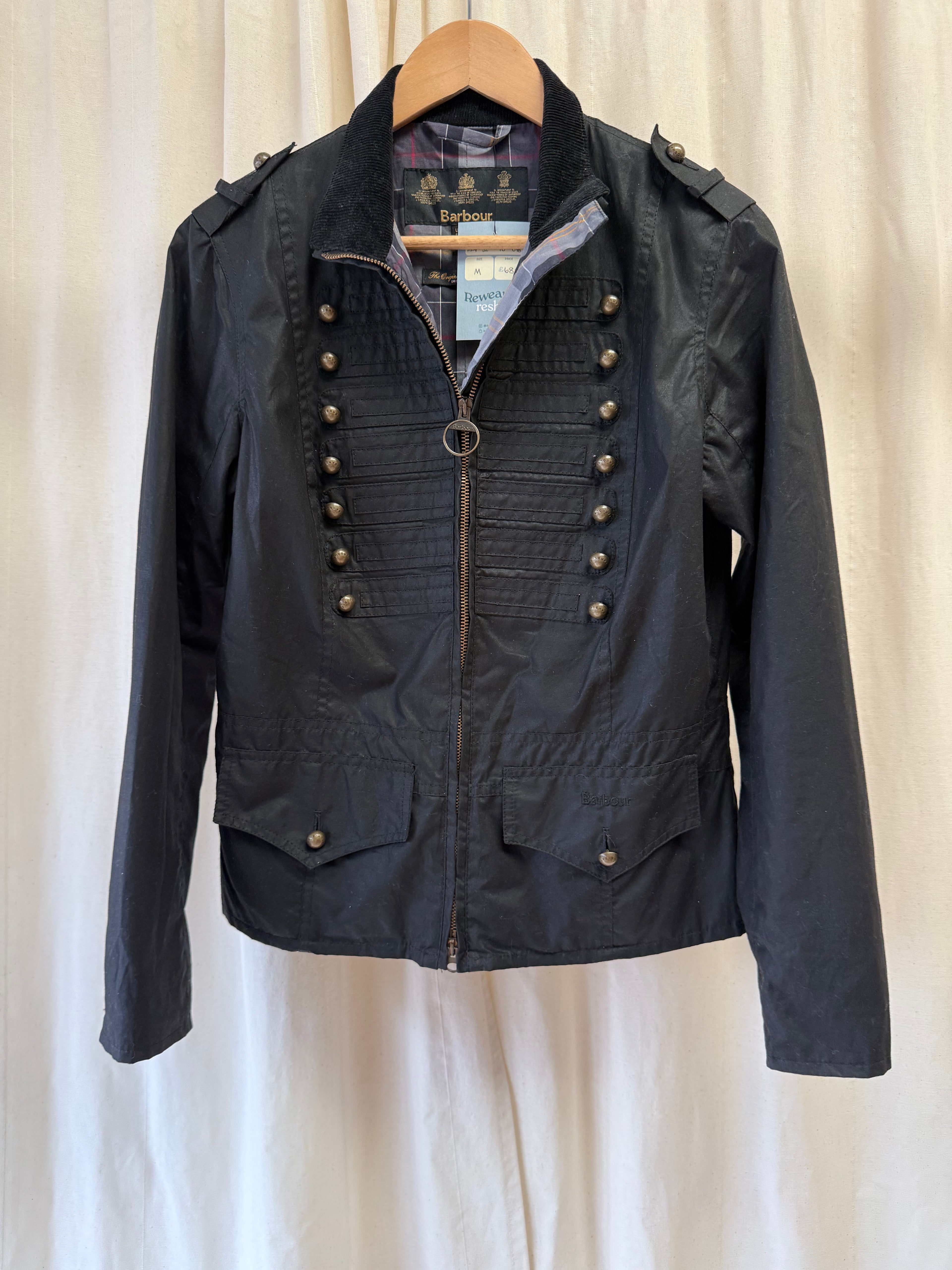 Barbour Military Style Wax Jacket in Black, Size M