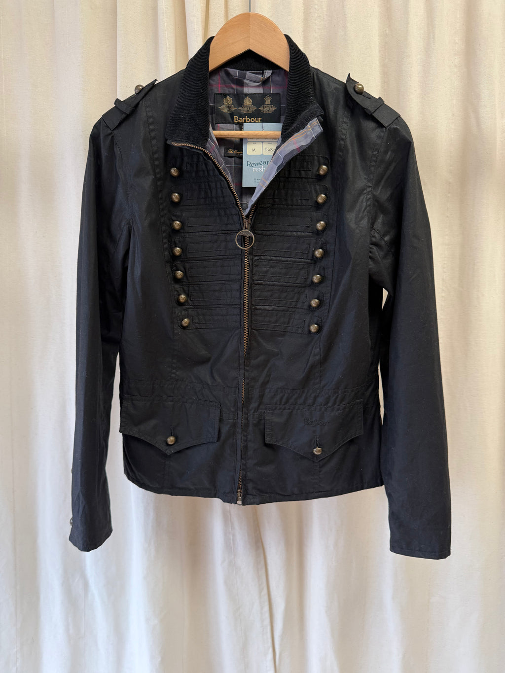 Barbour Military Style Wax Jacket in Black, Size M