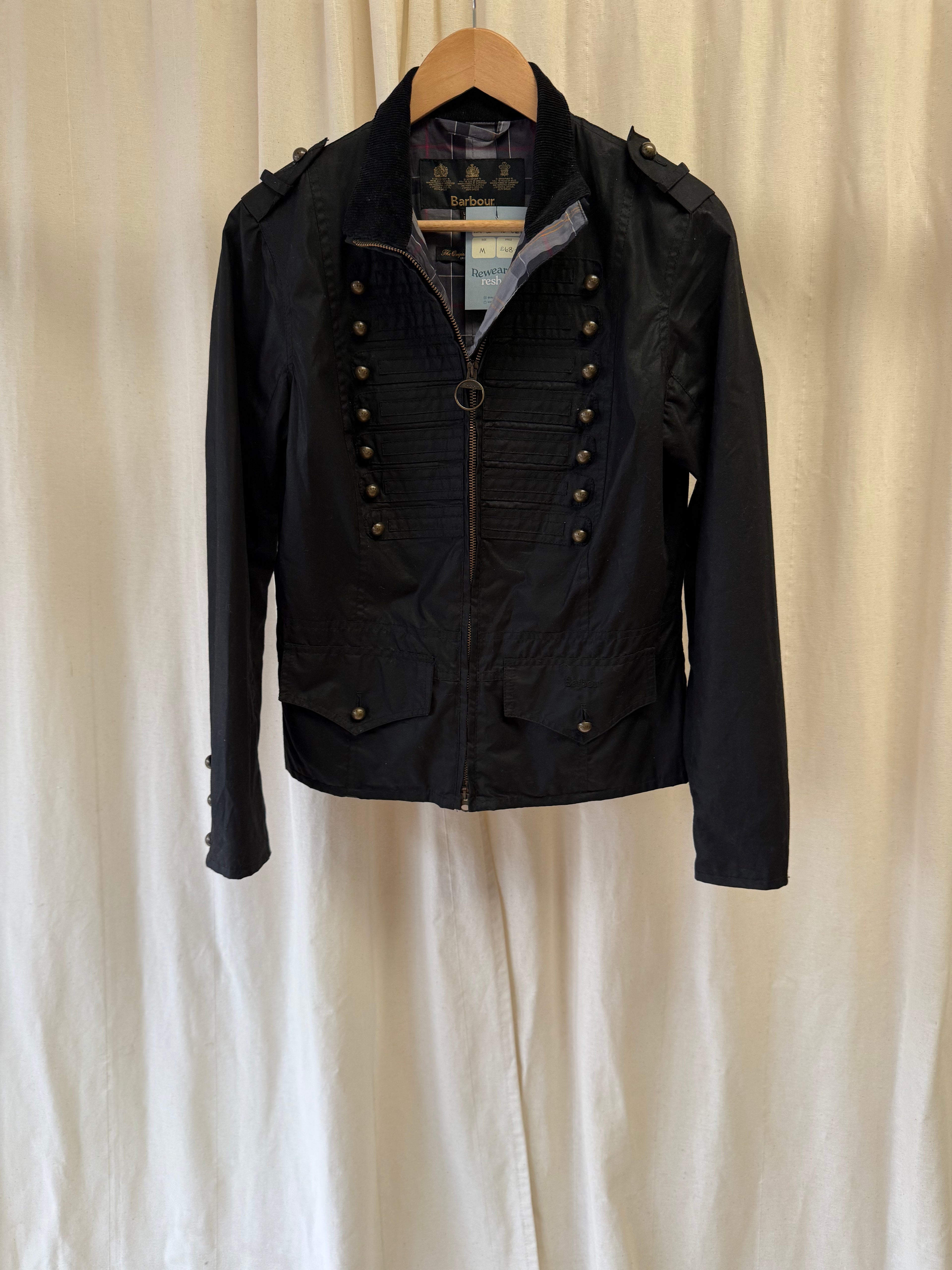 Barbour Military Style Wax Jacket in Black, Size M