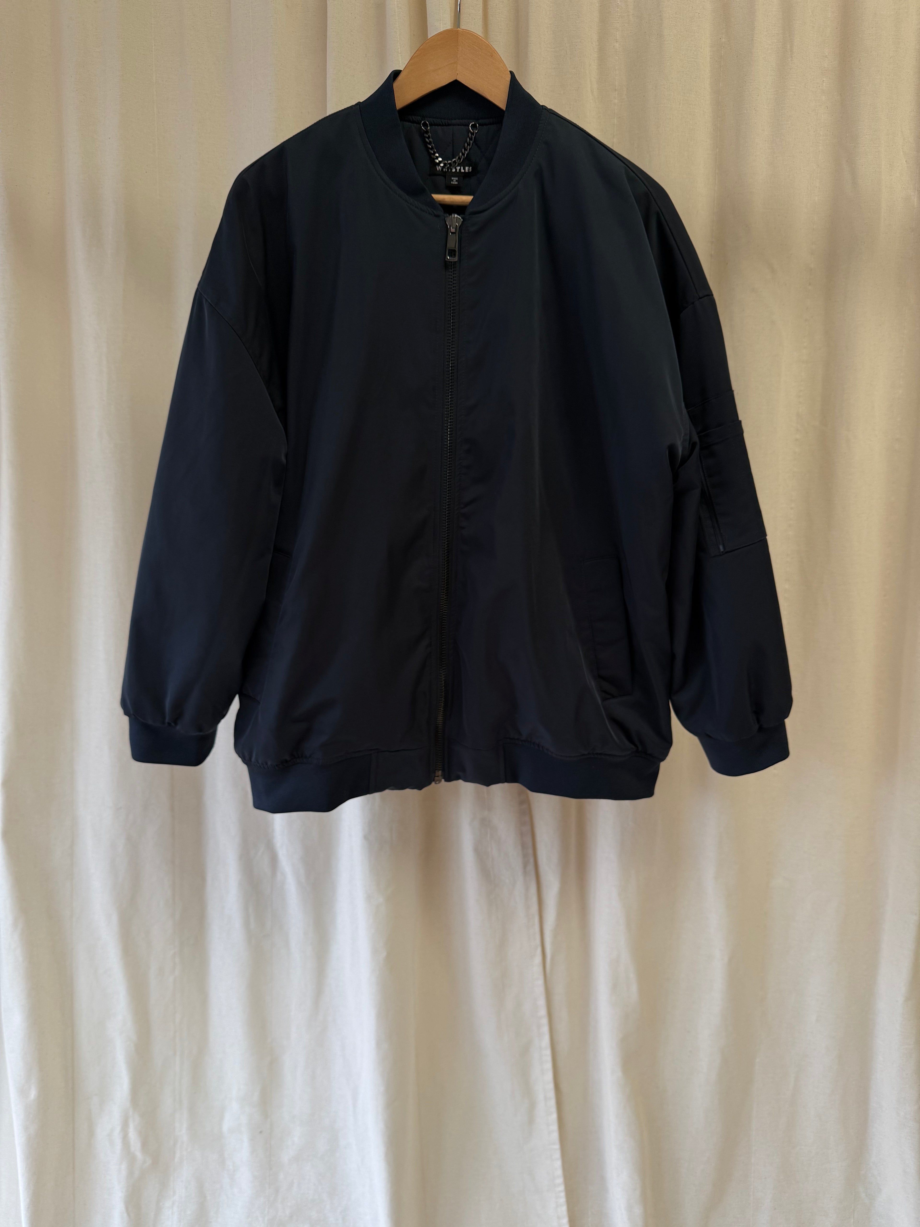 Whistles Navy Oversized Bomber Jacket, Size M