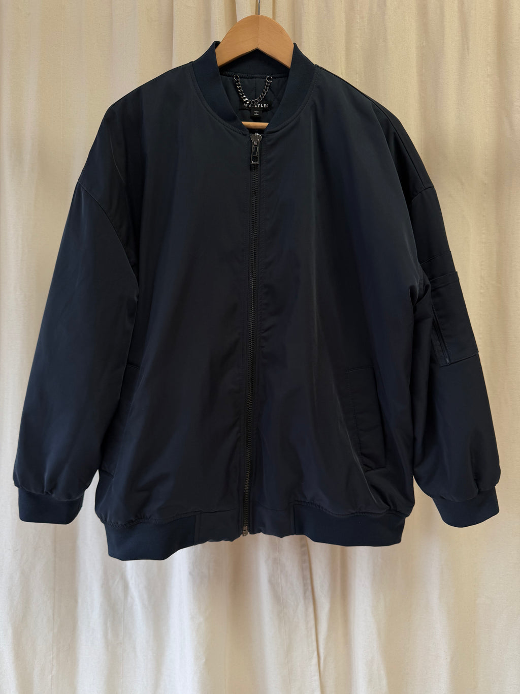 Whistles Navy Oversized Bomber Jacket, Size M