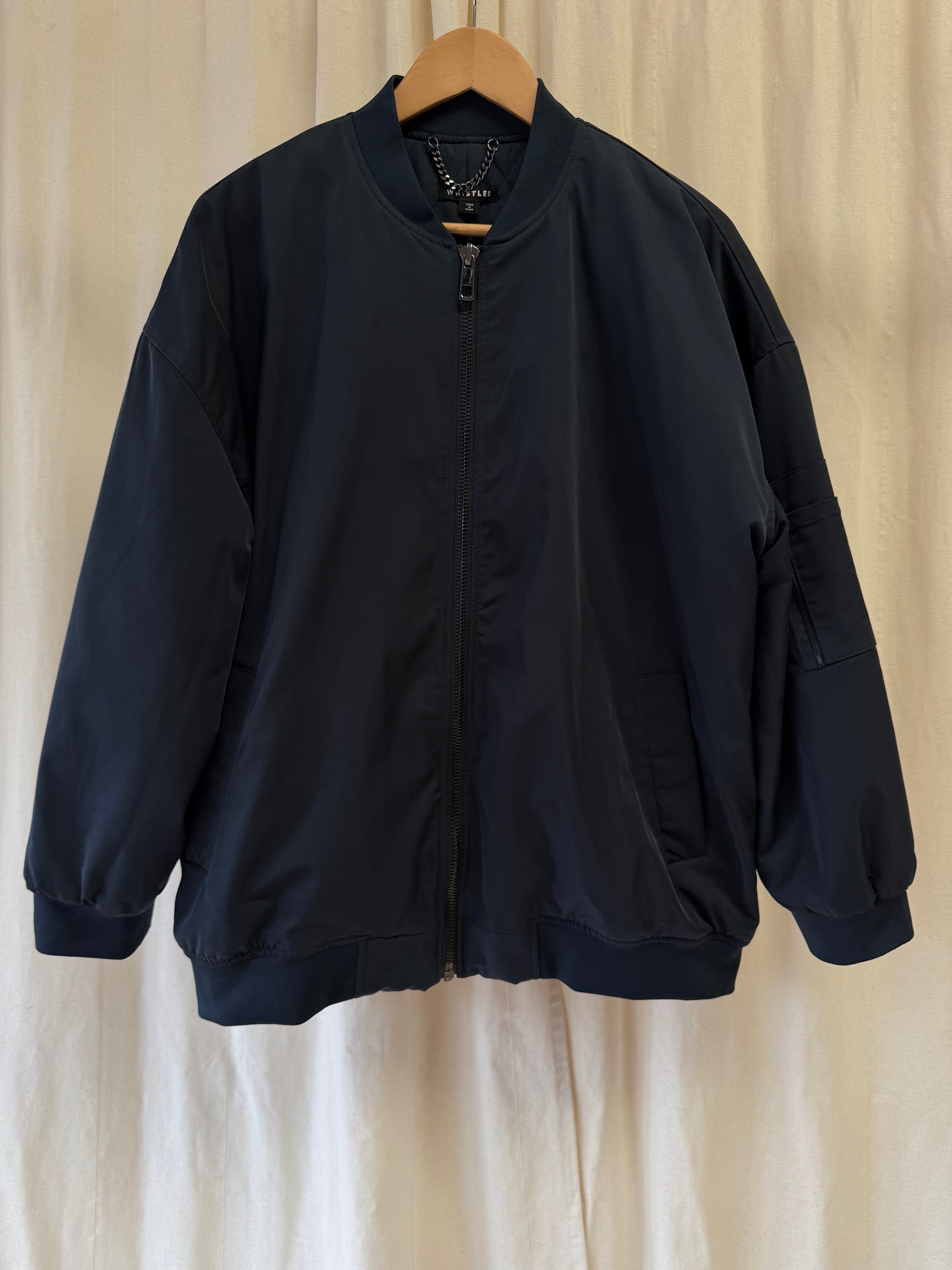 Whistles Navy Oversized Bomber Jacket, Size M