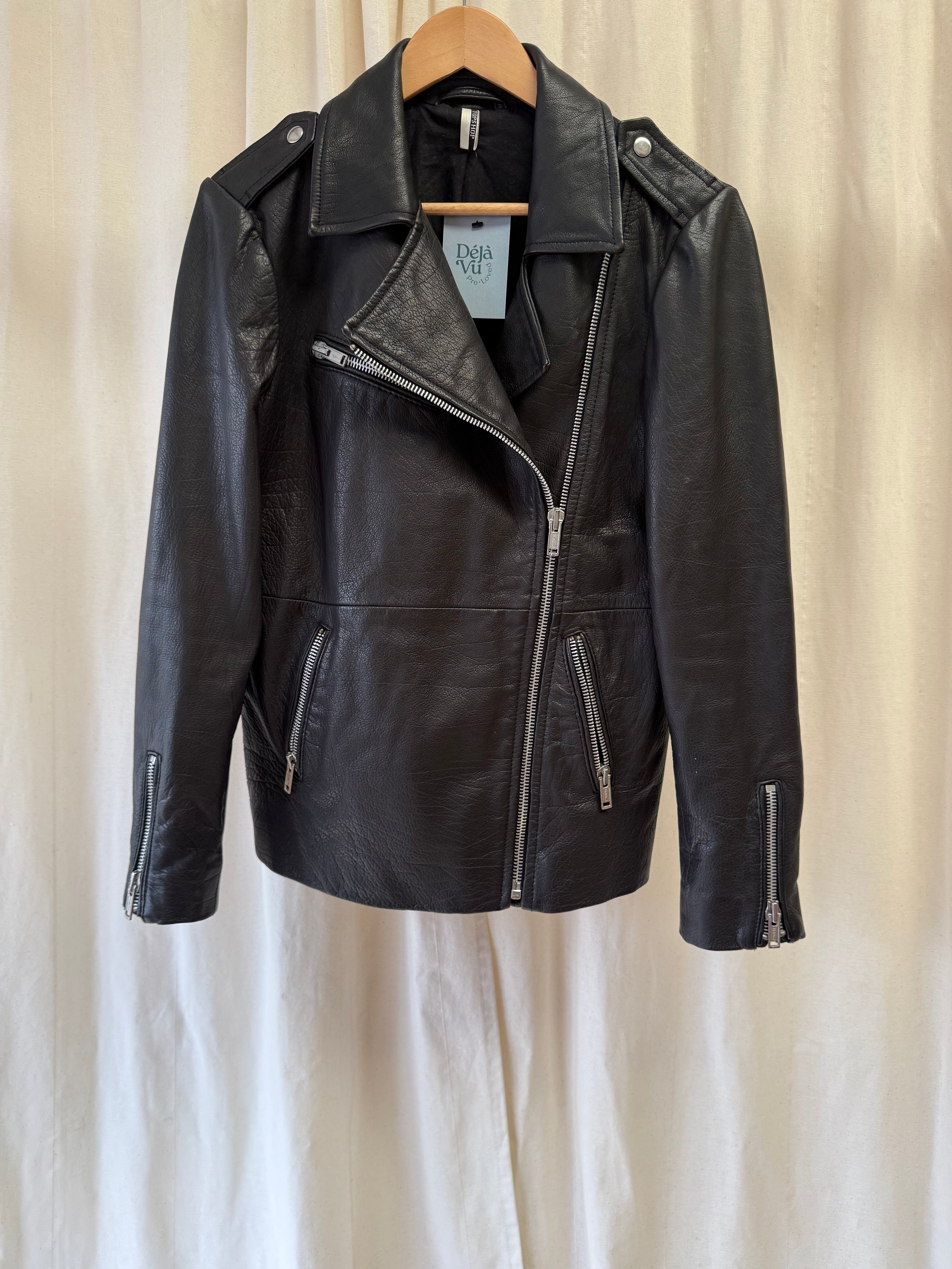 Topshop Oversized Biker Jacket in Black, Size S