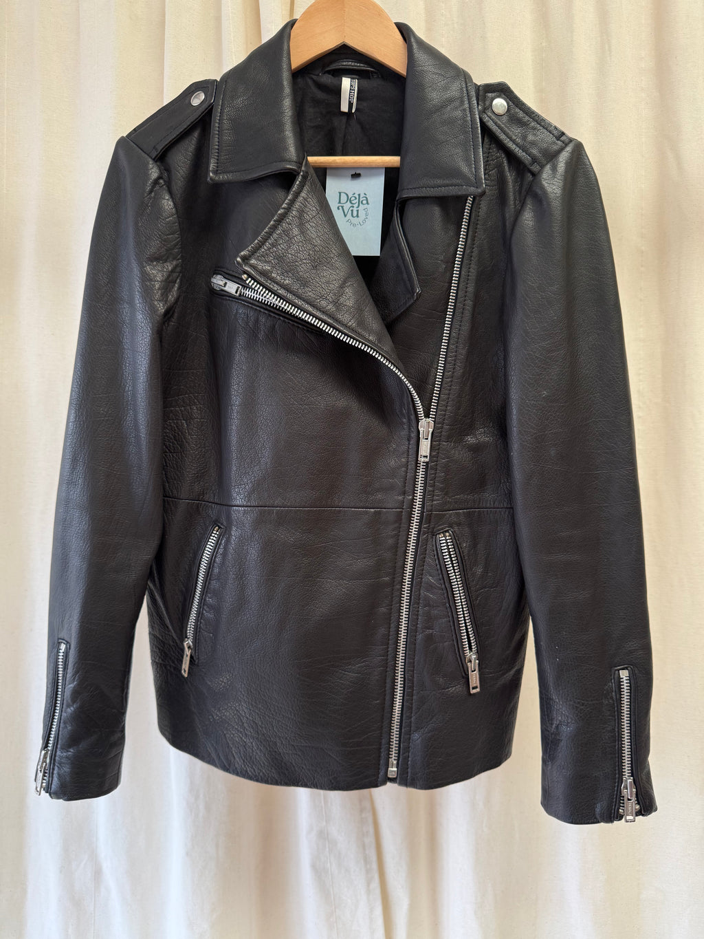Topshop Oversized Biker Jacket in Black, Size S