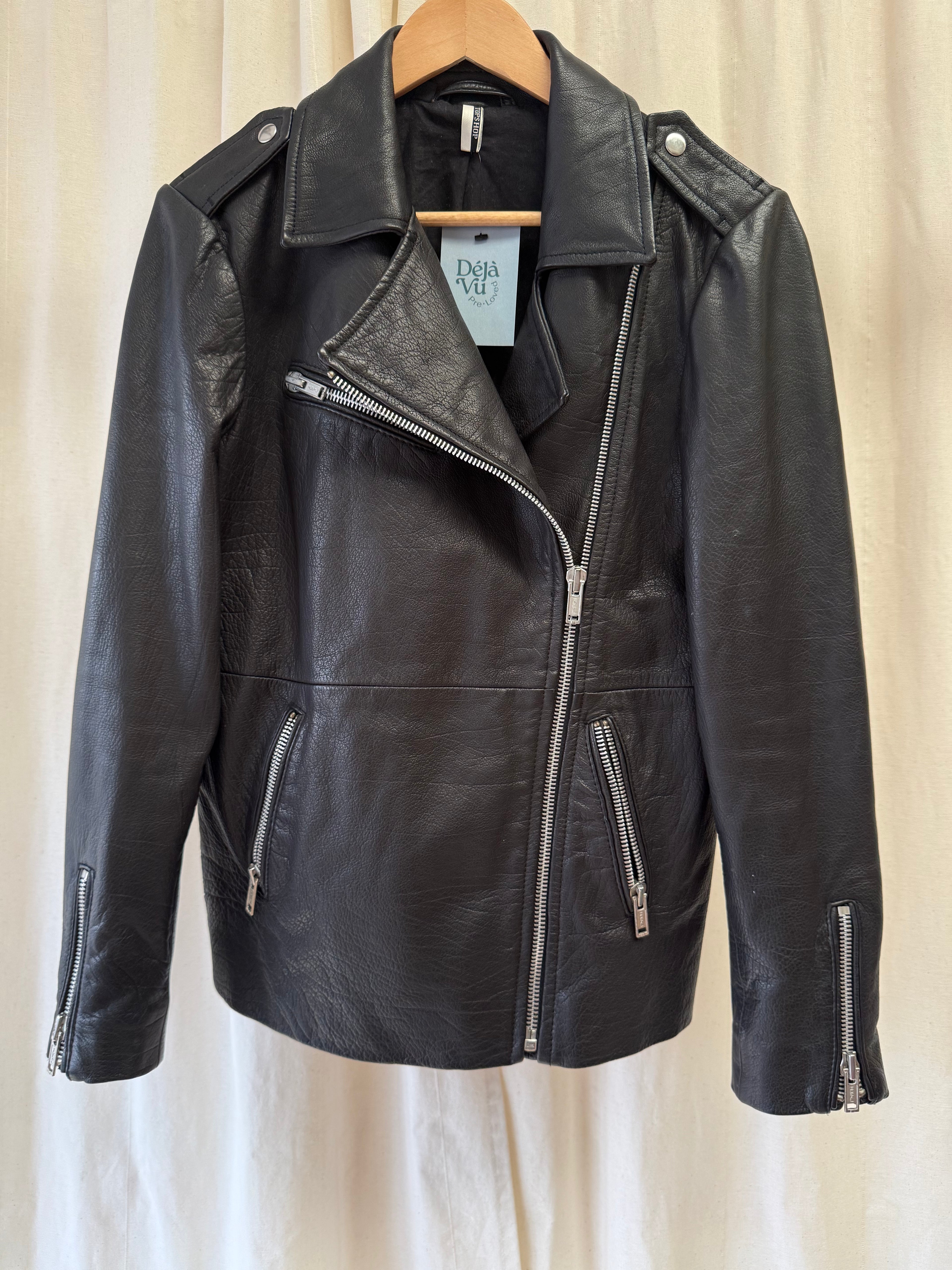Topshop Oversized Biker Jacket in Black, Size S