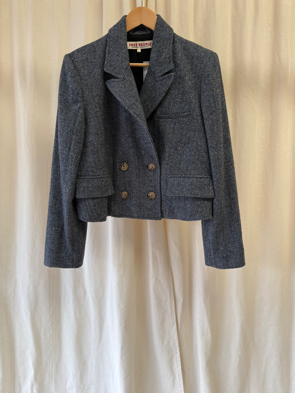 Free People Tweed Double Breasted Cropped Blazer, Size S