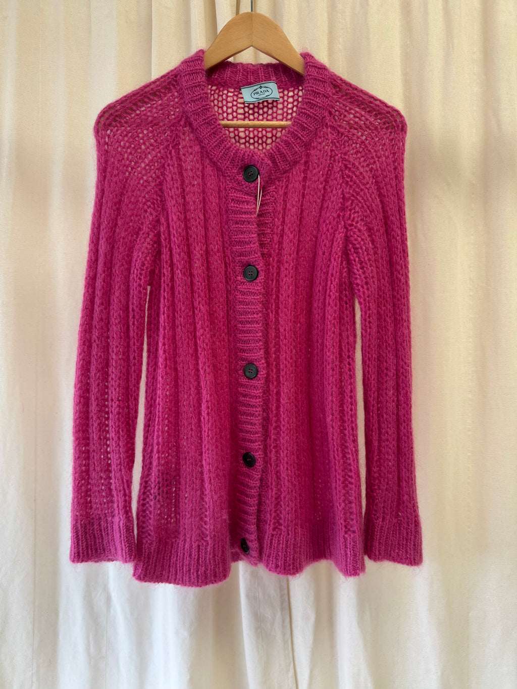 Prada Open-Knit Mohair Cardigan, Size M