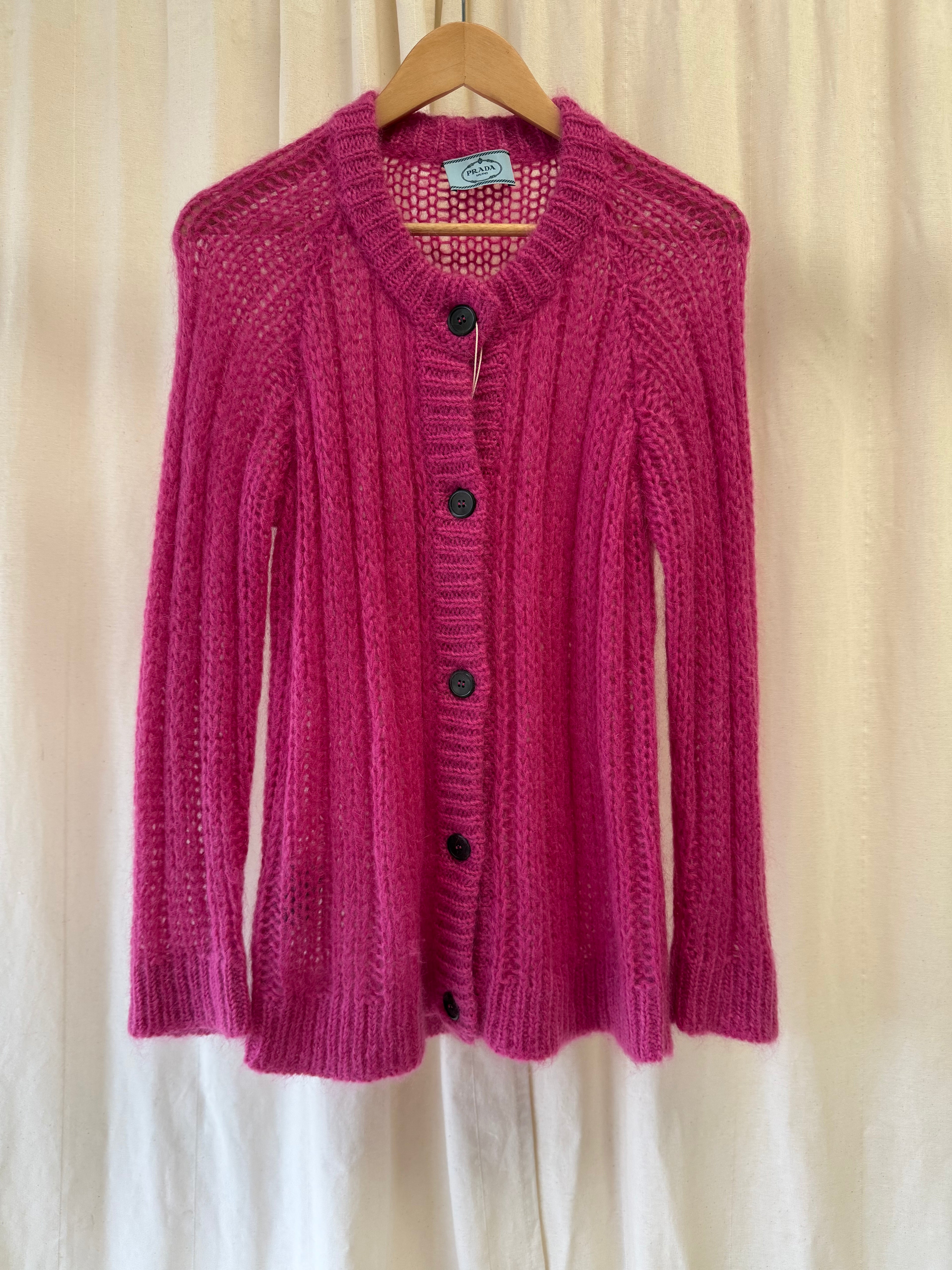 Prada Open-Knit Mohair Cardigan, Size M