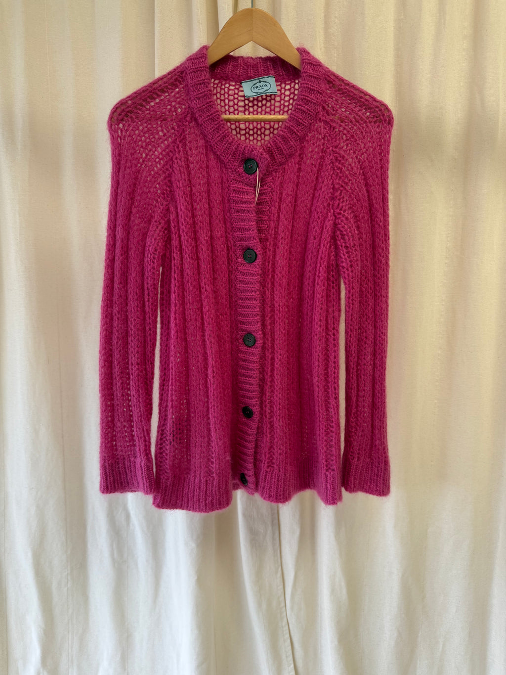 Prada Open-Knit Mohair Cardigan, Size M