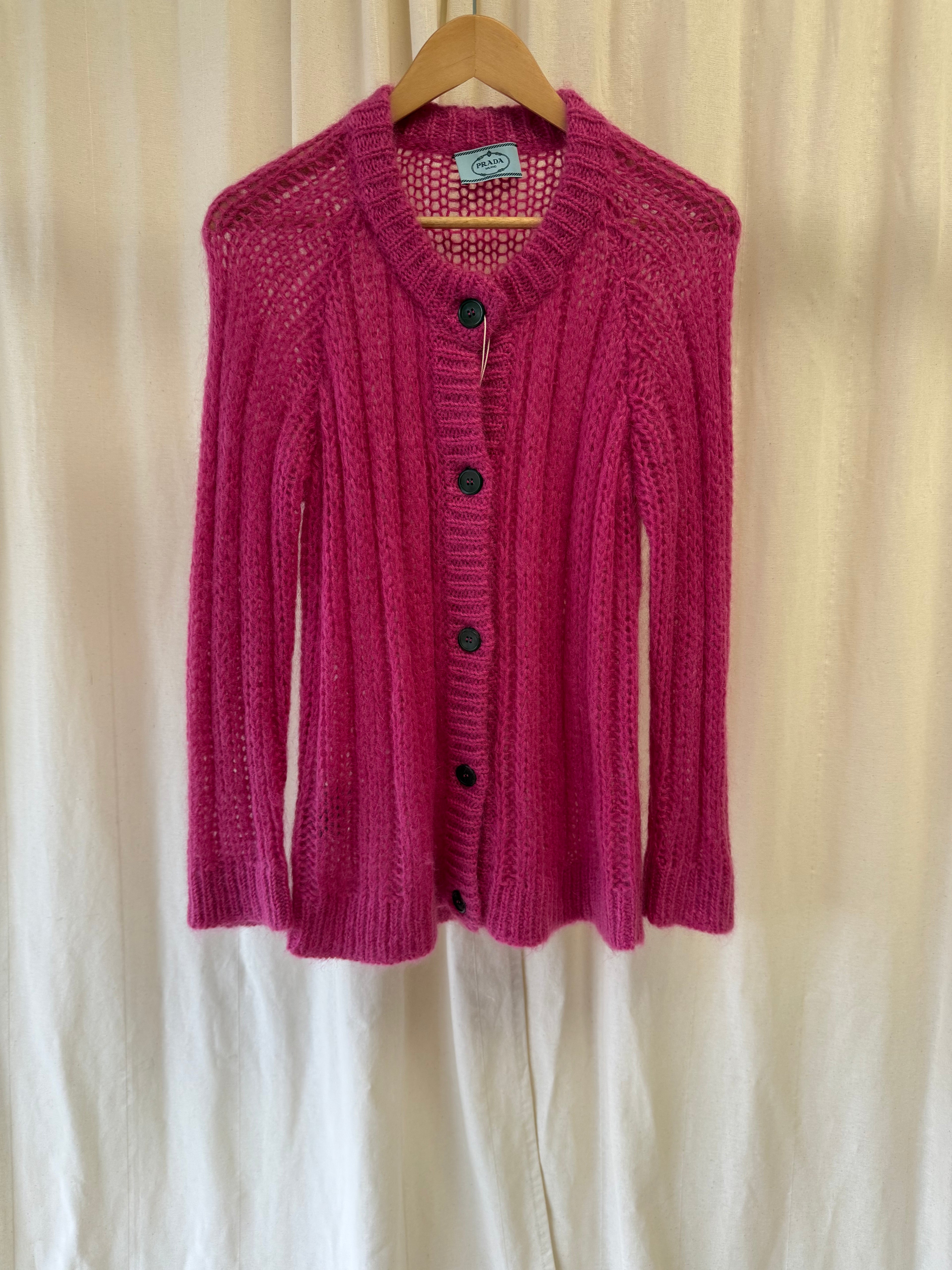 Prada Open-Knit Mohair Cardigan, Size M