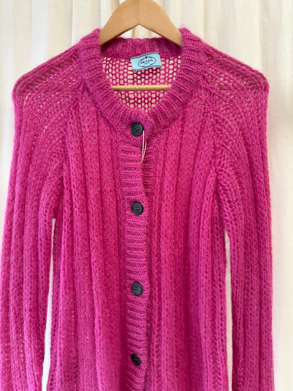 Prada Open-Knit Mohair Cardigan, Size M