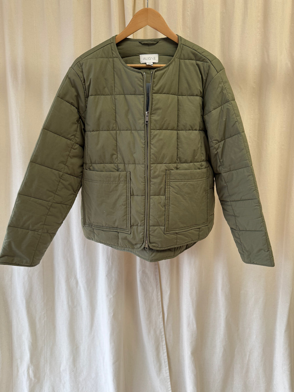 Aligne Olive Green Quilted Jacket, Size M