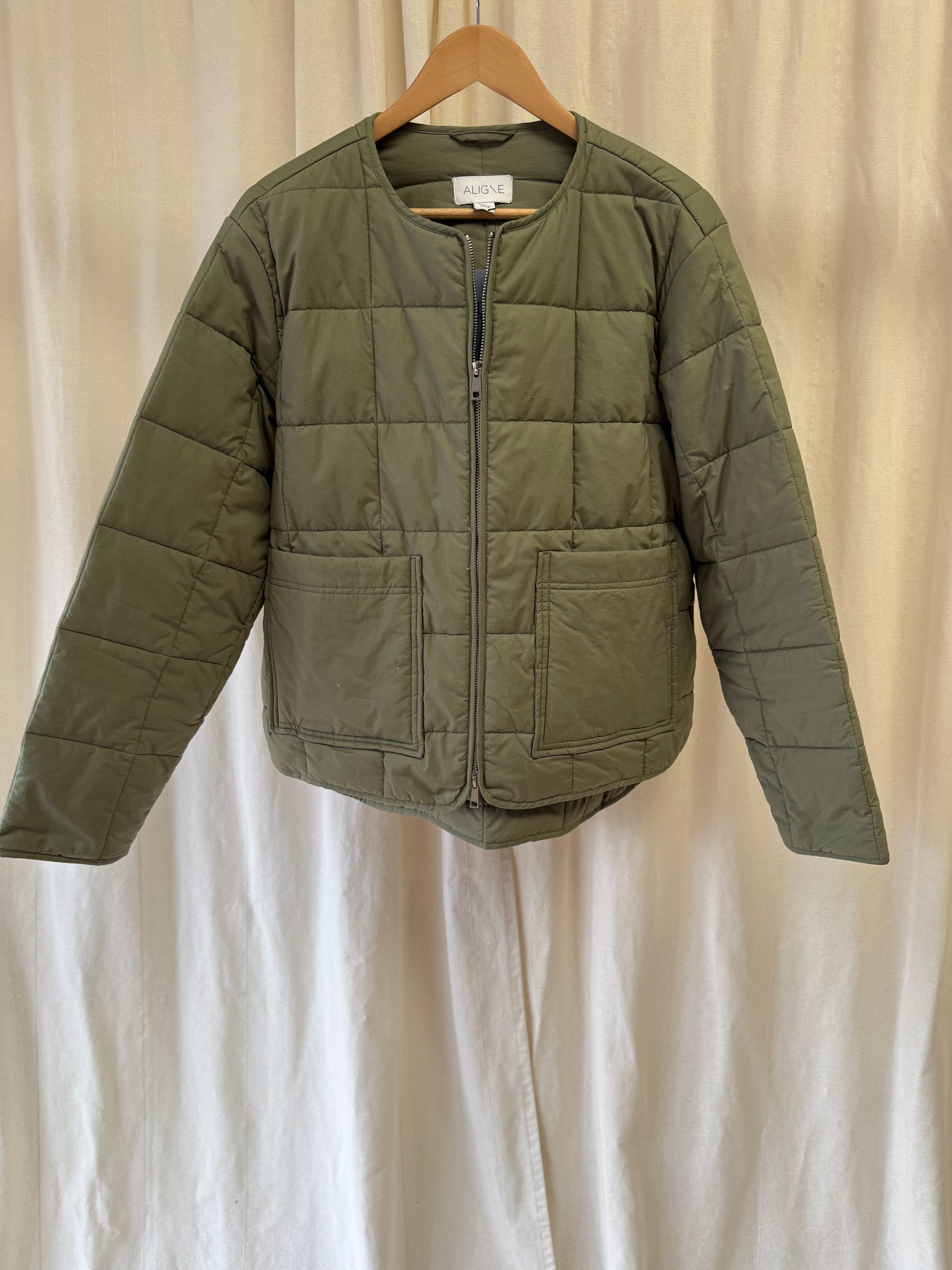 Aligne Olive Green Quilted Jacket, Size M