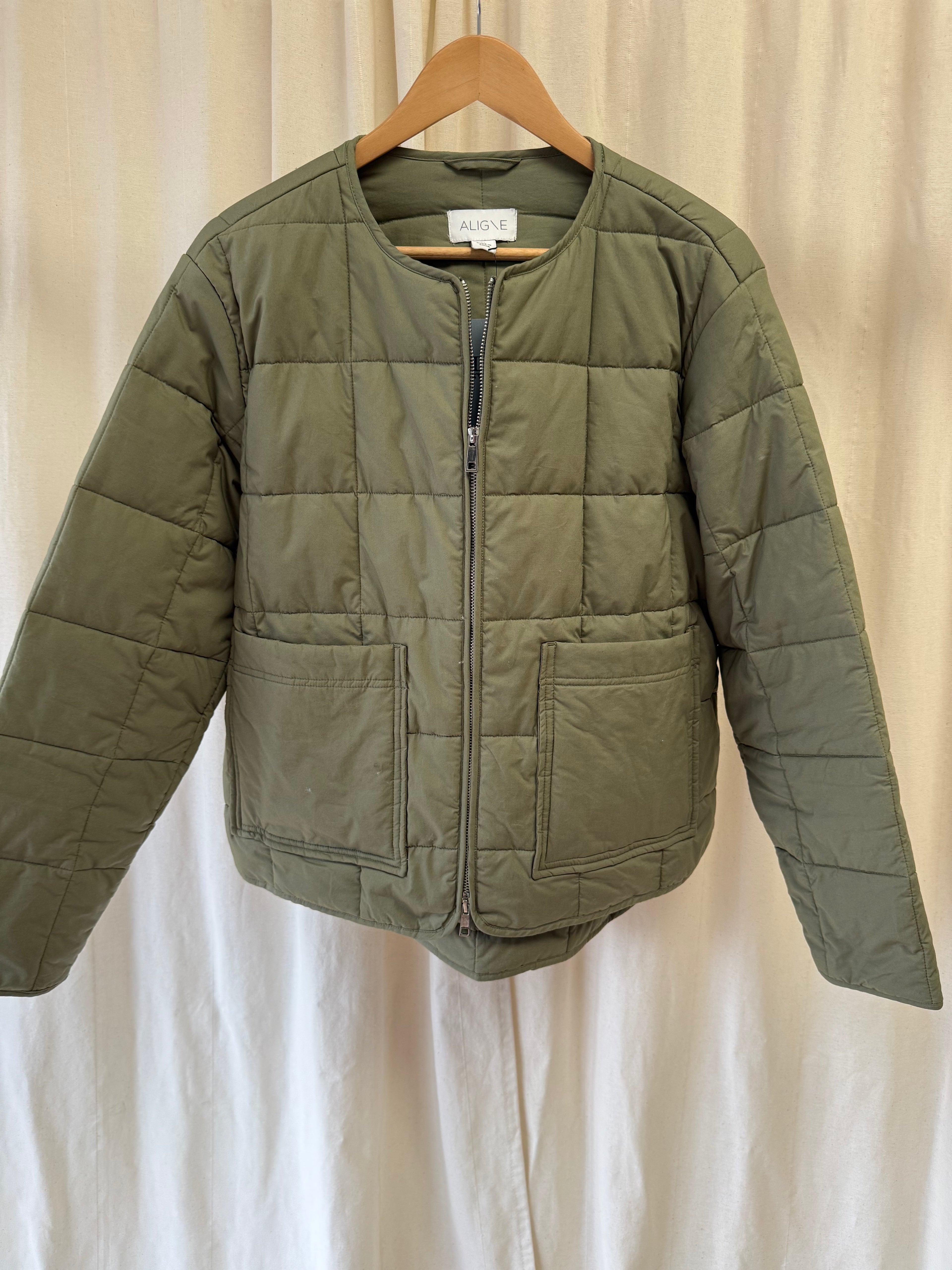 Aligne Olive Green Quilted Jacket, Size M
