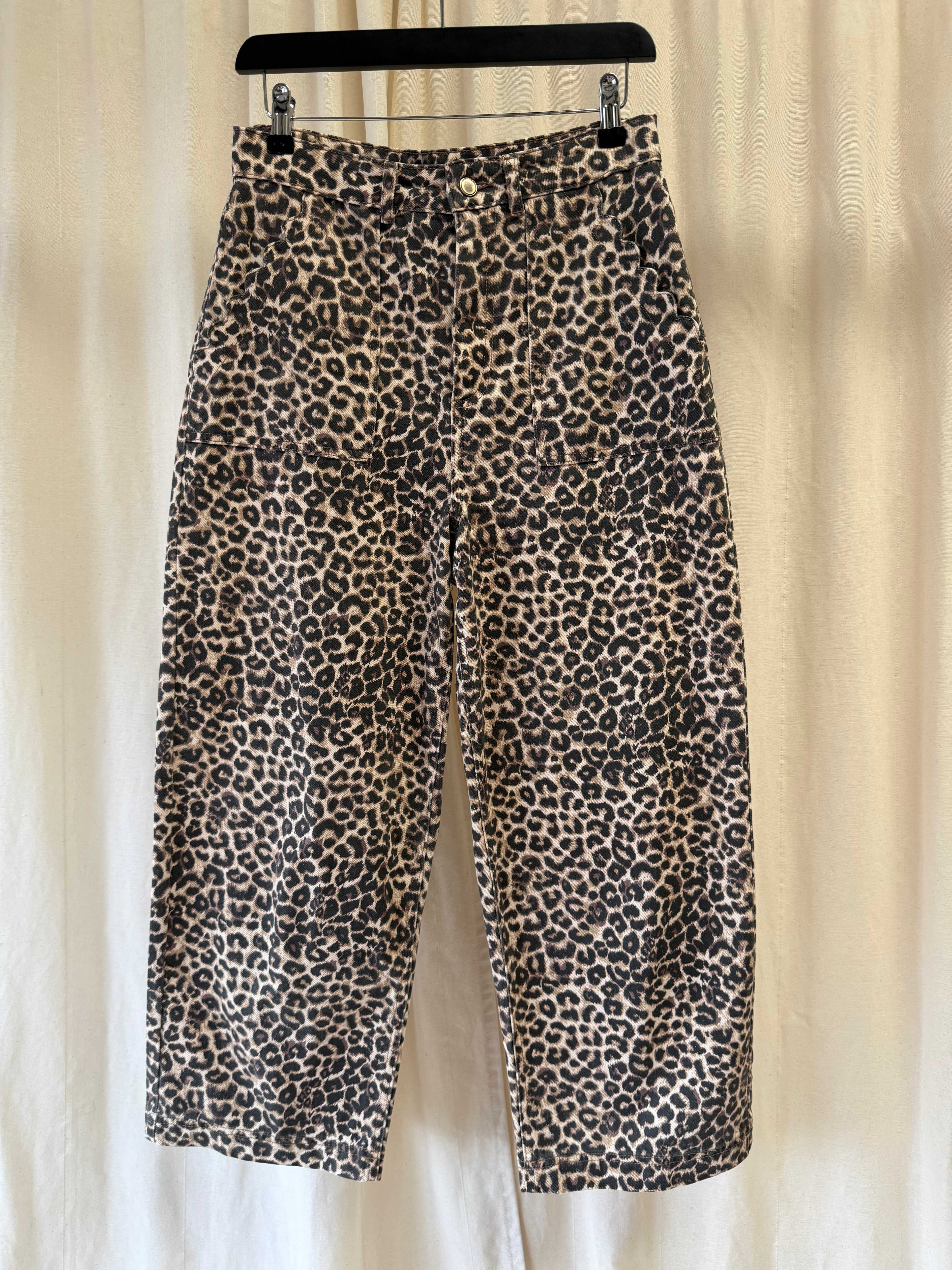 Oliver Bonas Leopard Print Barrel Leg Jeans, Size S