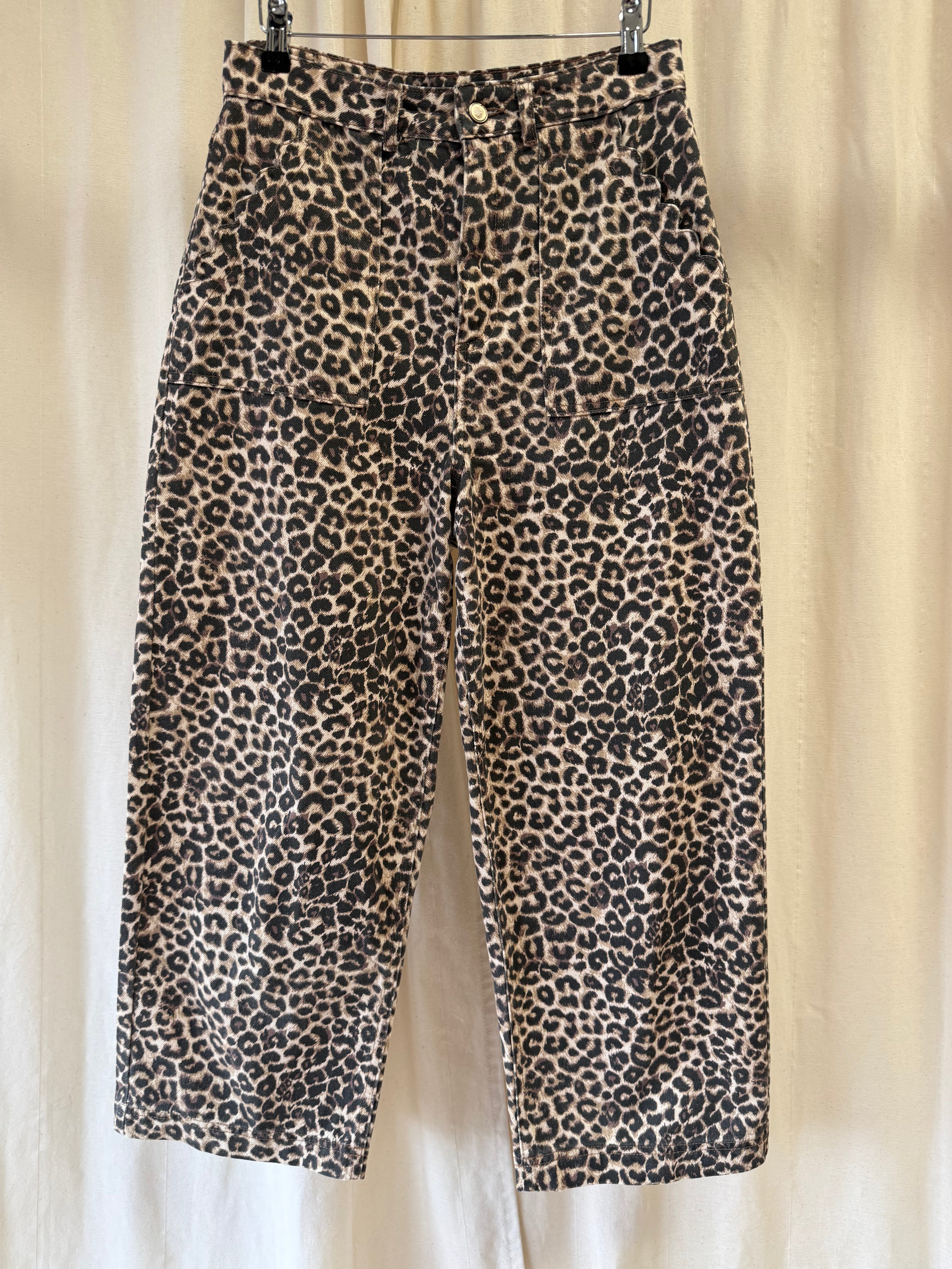 Oliver Bonas Leopard Print Barrel Leg Jeans, Size S