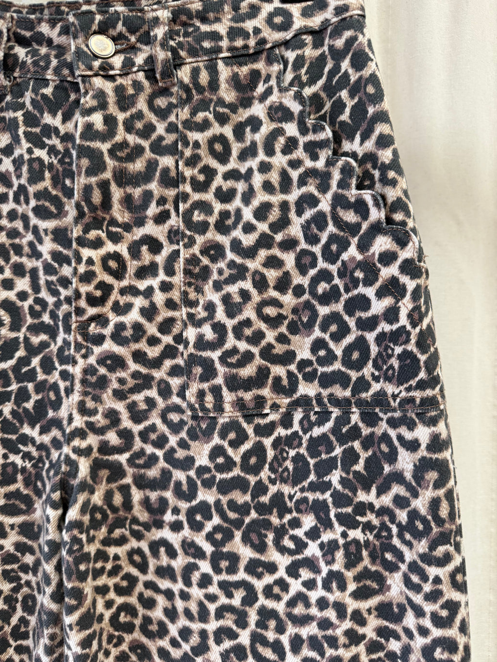 Oliver Bonas Leopard Print Barrel Leg Jeans, Size S