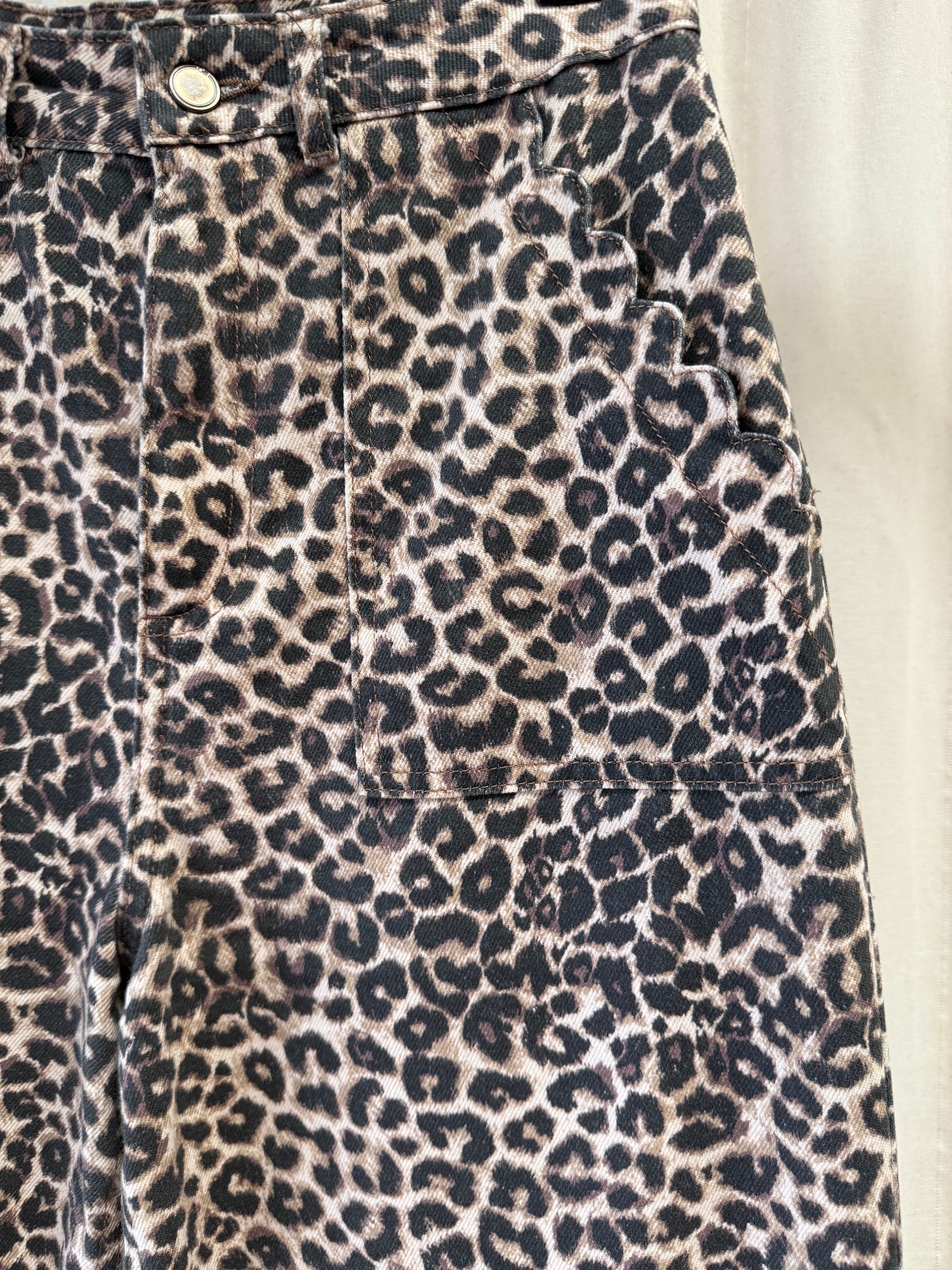 Oliver Bonas Leopard Print Barrel Leg Jeans, Size S