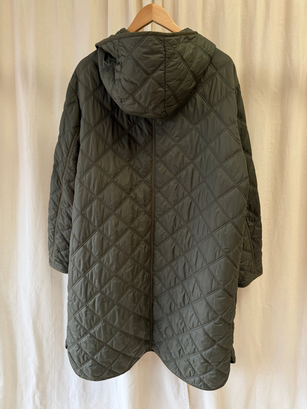 Warehouse Quilted Hooded Rain Jacket in Khaki, Size L