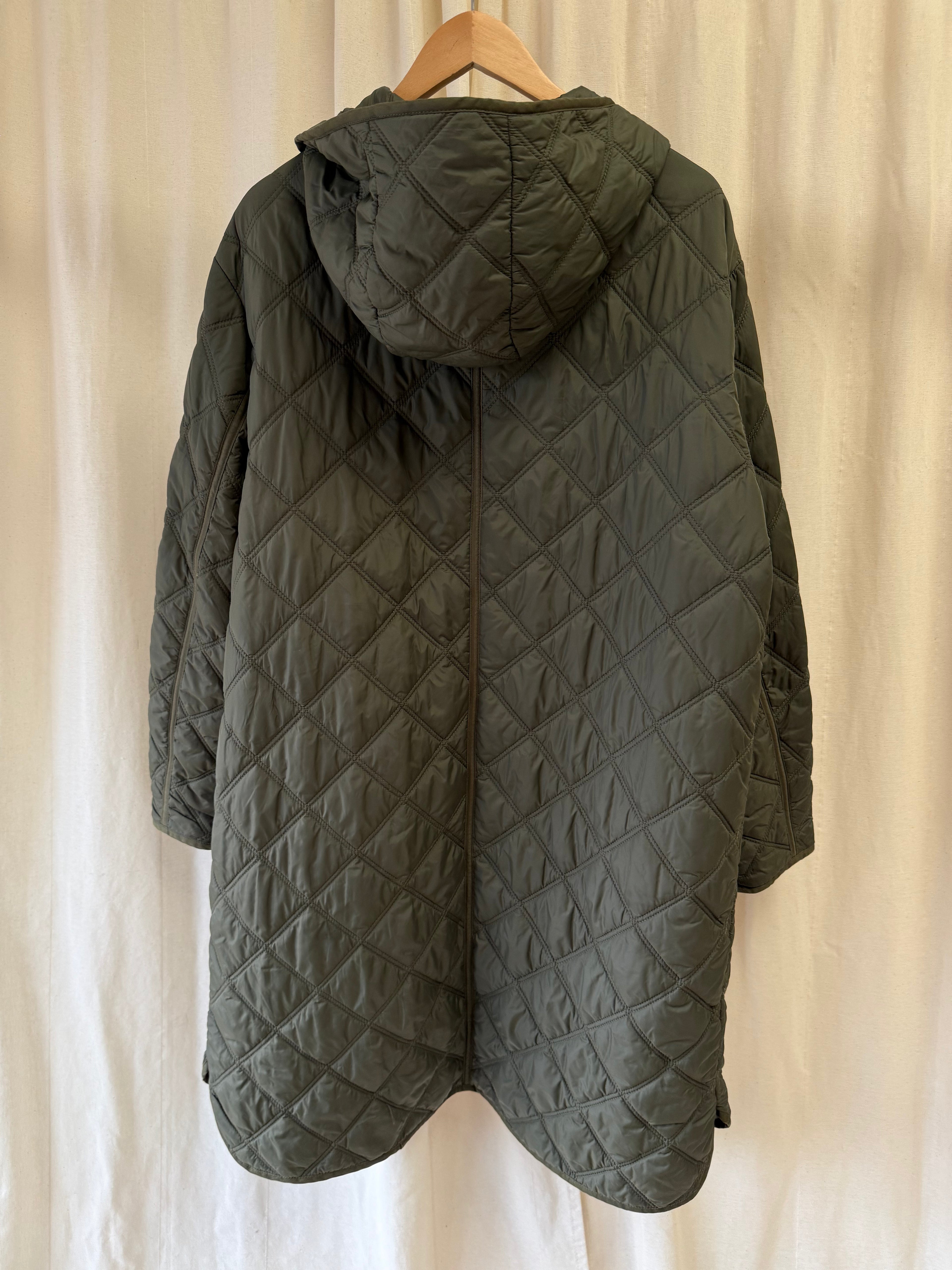 Warehouse Quilted Hooded Rain Jacket in Khaki, Size L