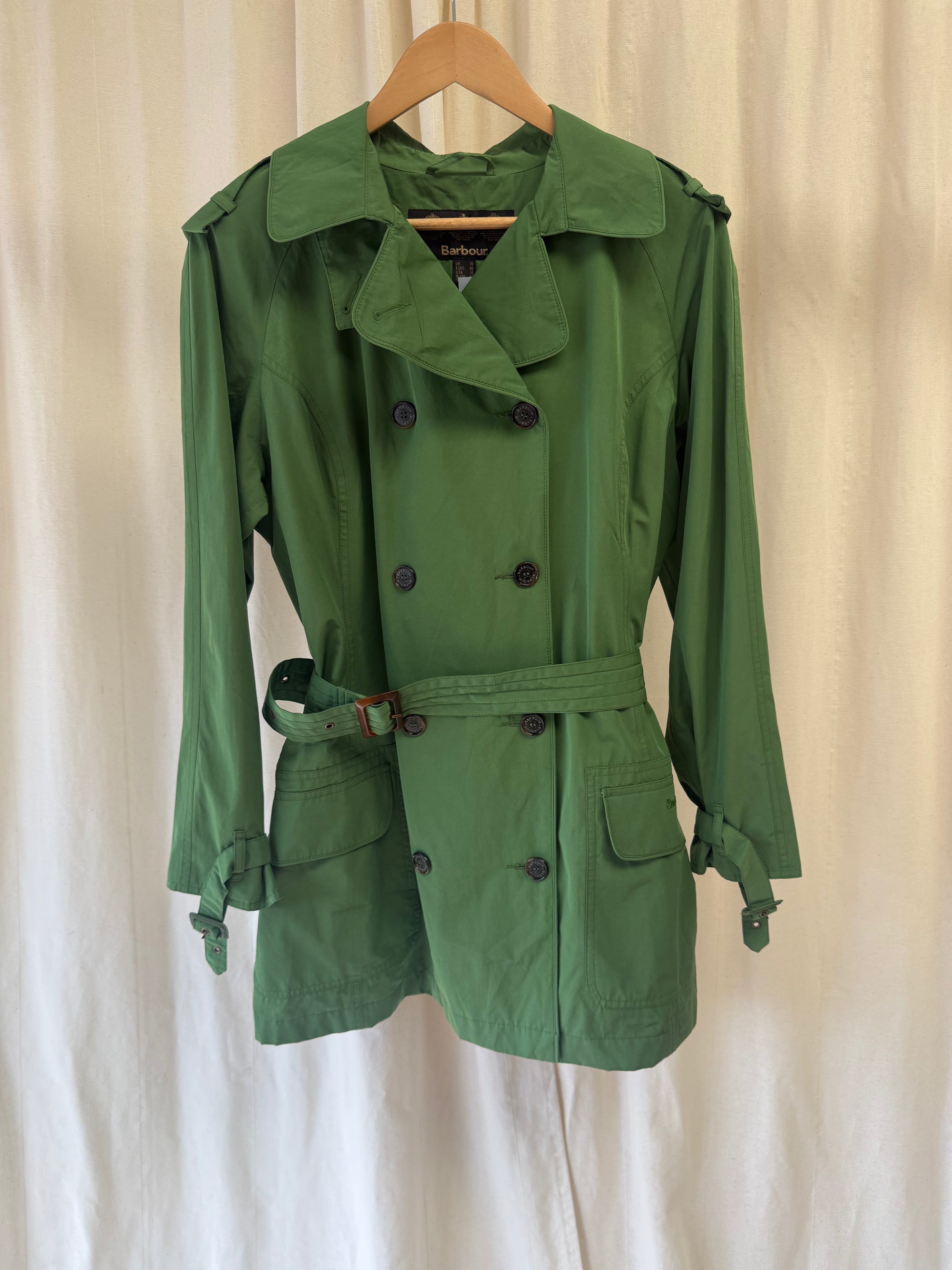 Barbour Green Waterproof Trench Coat, Size M