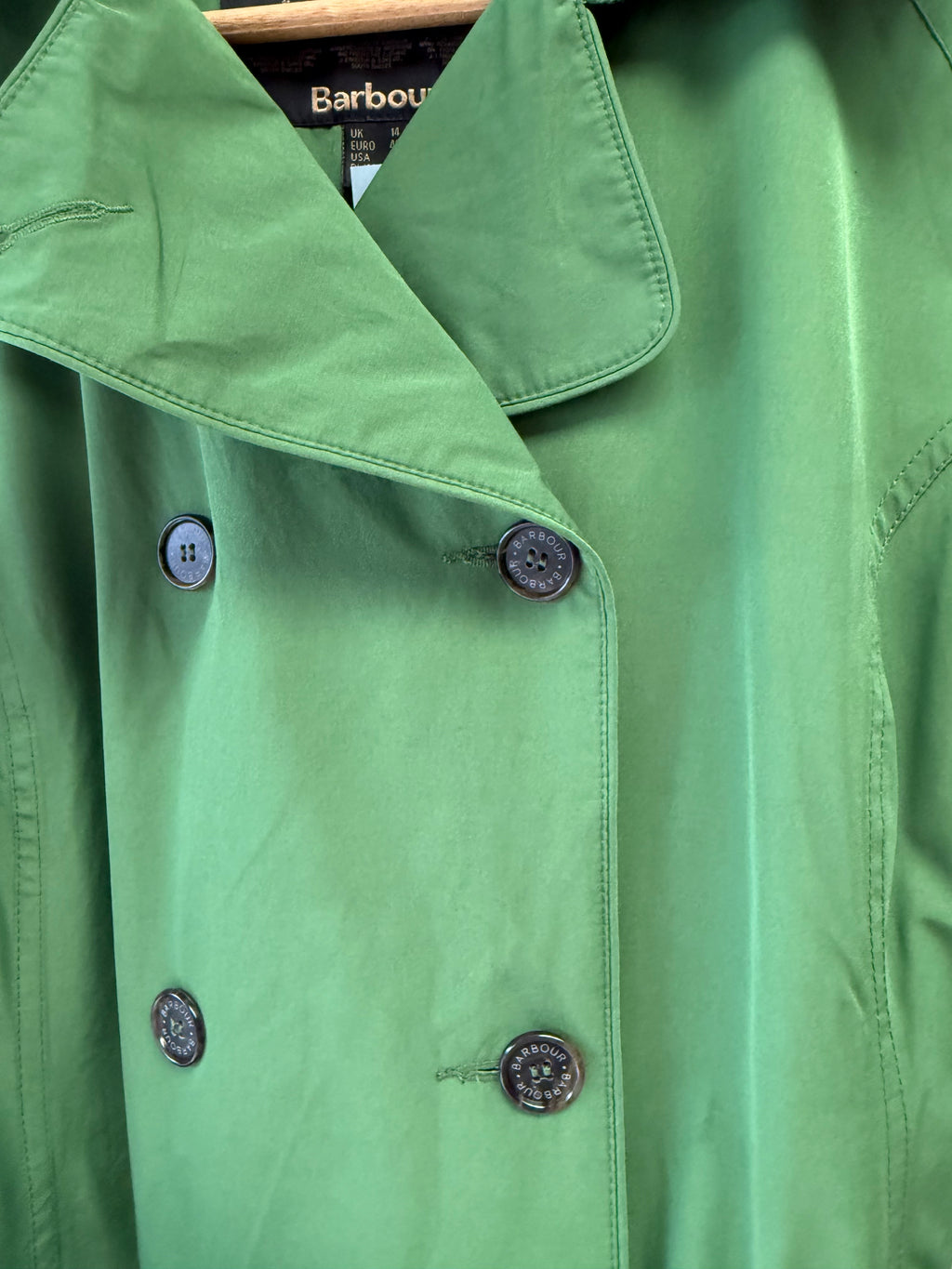 Barbour Green Waterproof Trench Coat, Size M