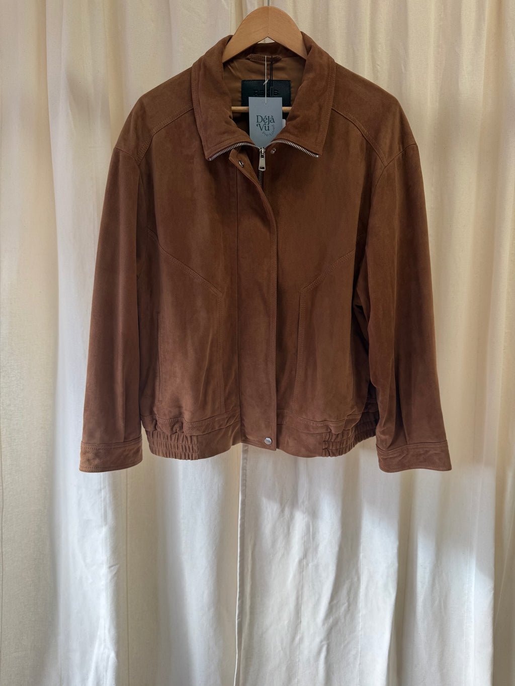 REISS Kiara Suede Bomber Jacket in Tan, Size M